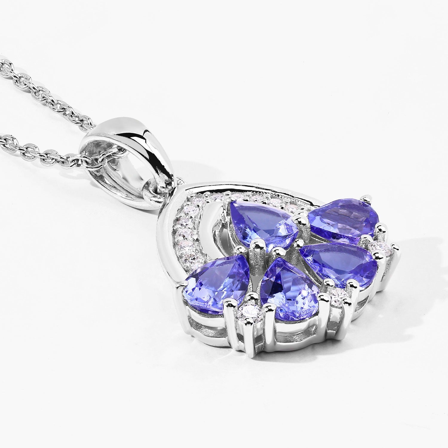 1.52 Ct Genuine Tanzanite and Lab Diamond Silver Trendy Necklace
