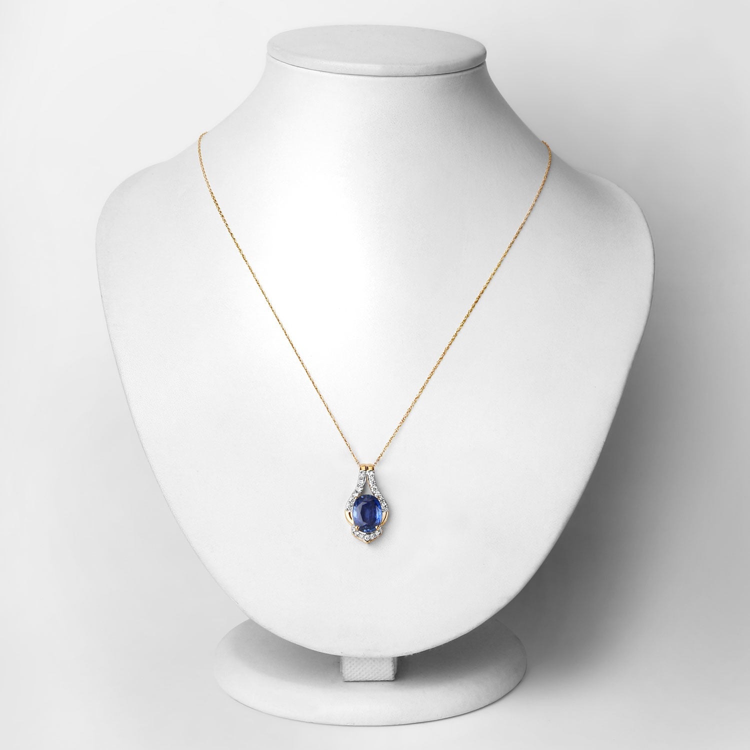 4.13 Ct Genuine Oval Ceylon Blue Sapphire and Diamond 18K Yellow Gold Statement Pendant