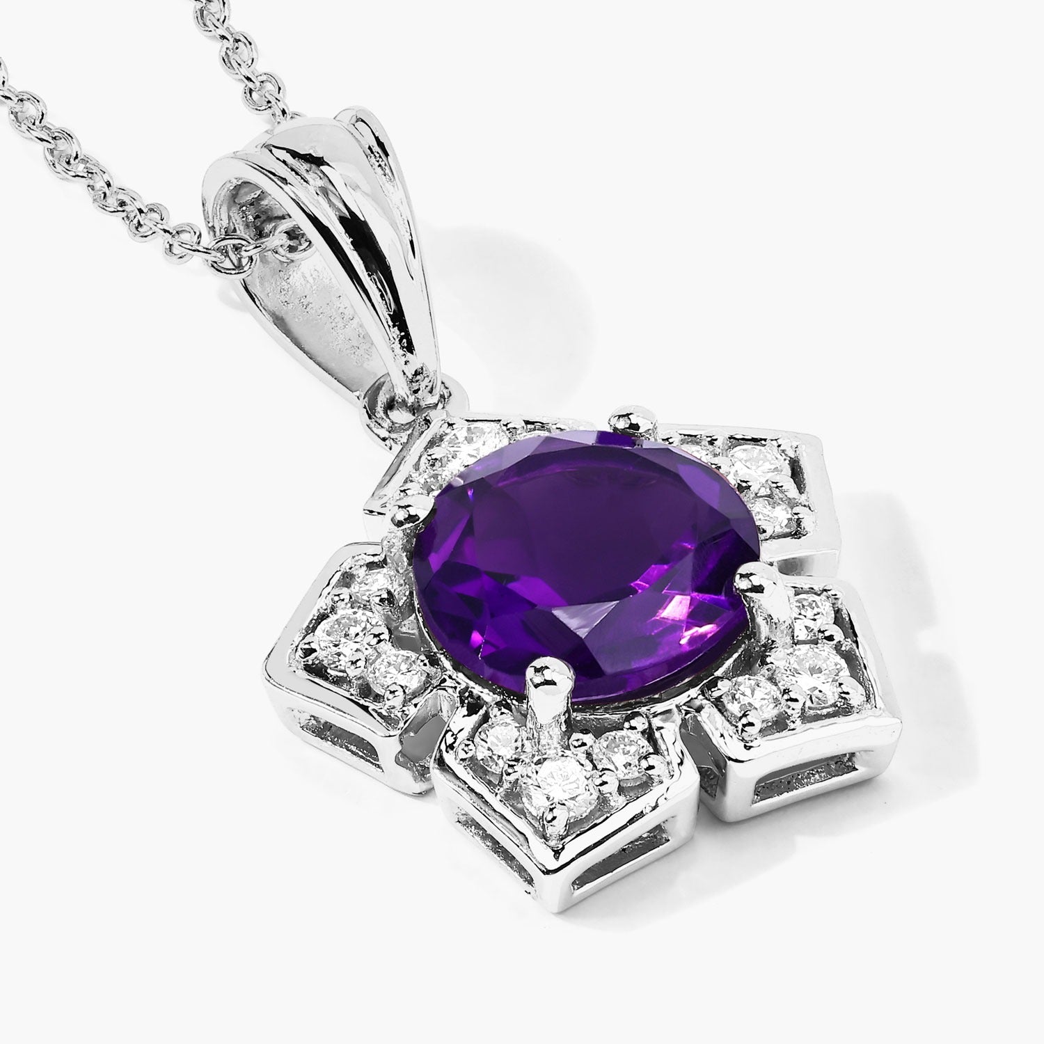 2.73 Ct Genuine Amethyst and Lab Diamond Silver Star Shape Pendant Necklace Fine Color Jewels