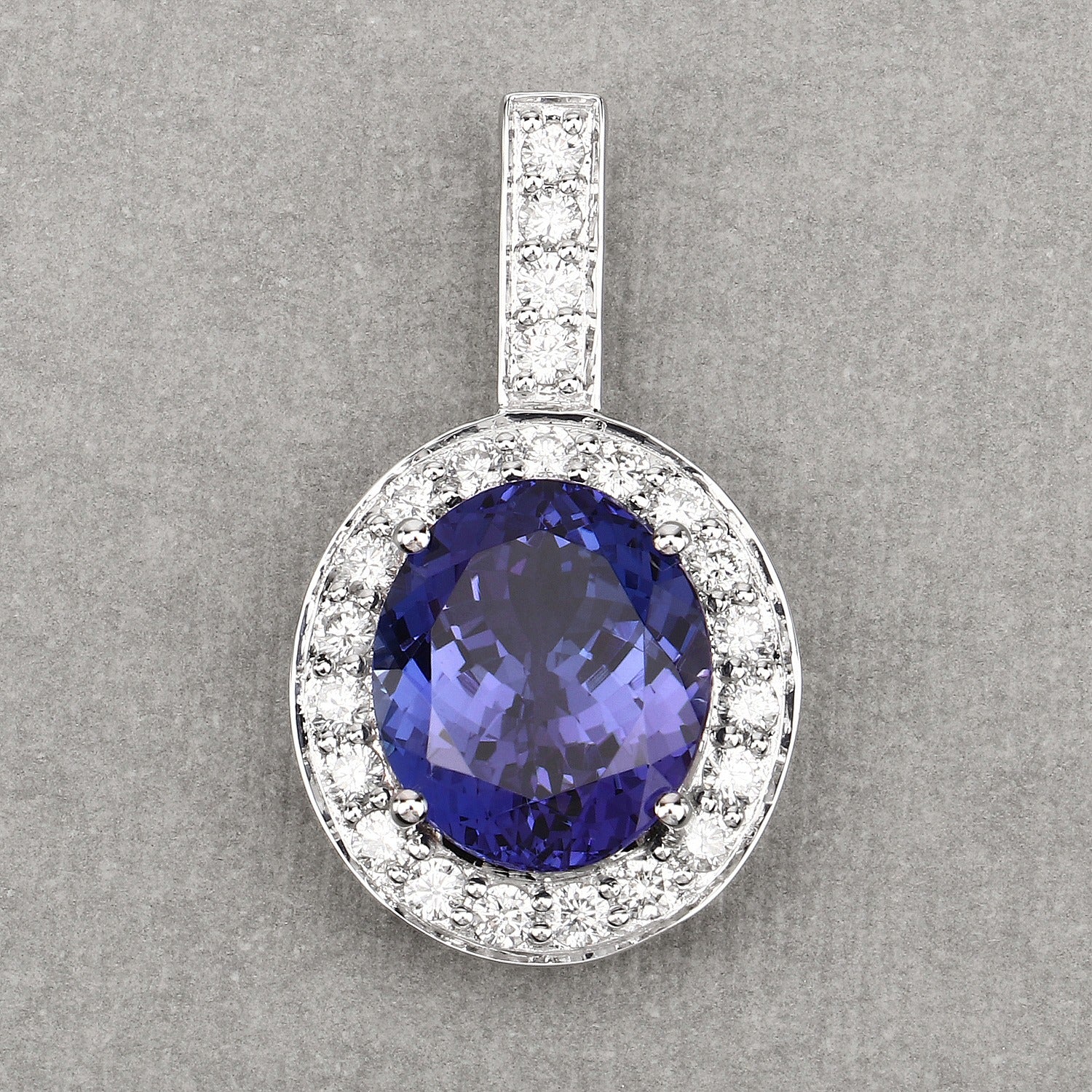 10.15 Ct Genuine Oval Tanzanite and Diamond 18K White Gold Halo Pendant