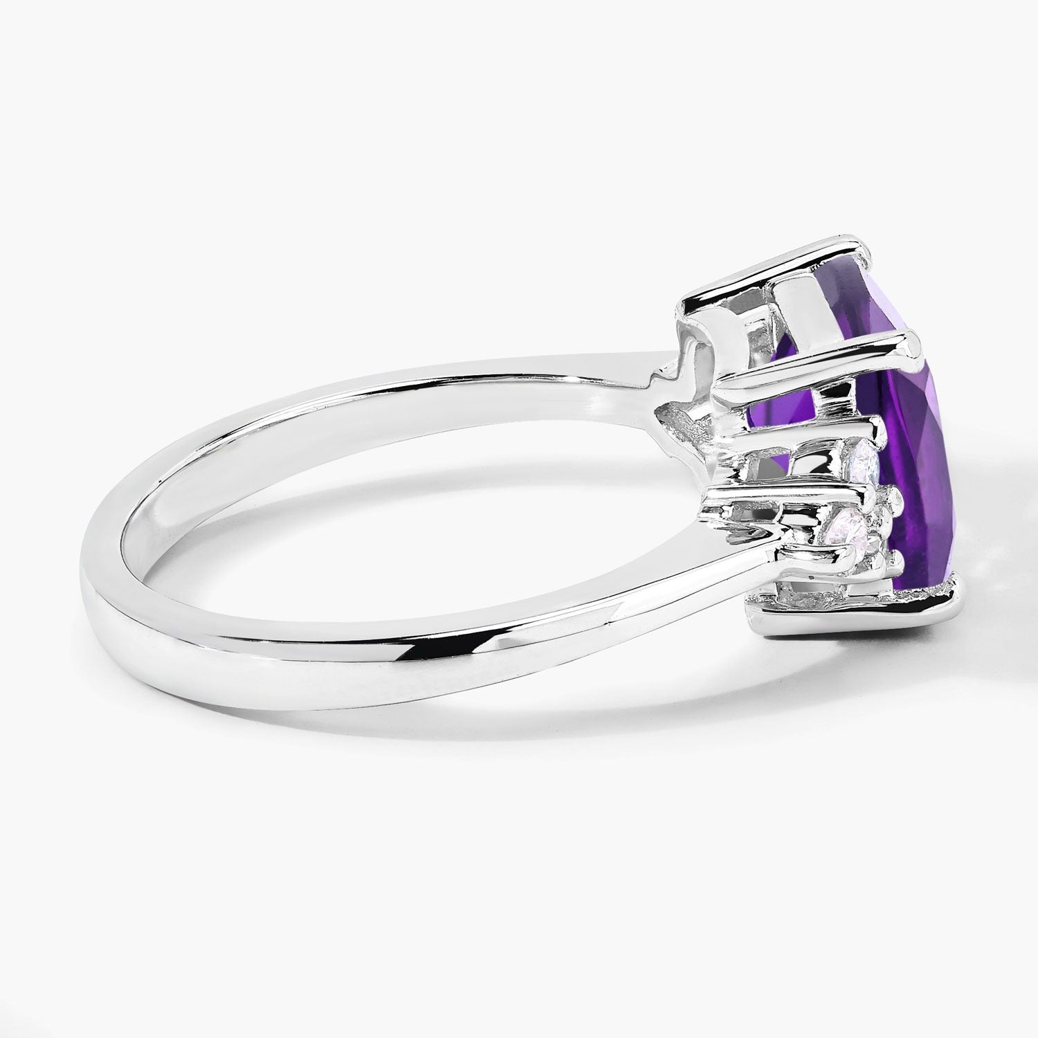 2.81 Ct Genuine Amethyst and Lab Grown Diamond Silver Cushion Cocktail Ring Fine Color Jewels