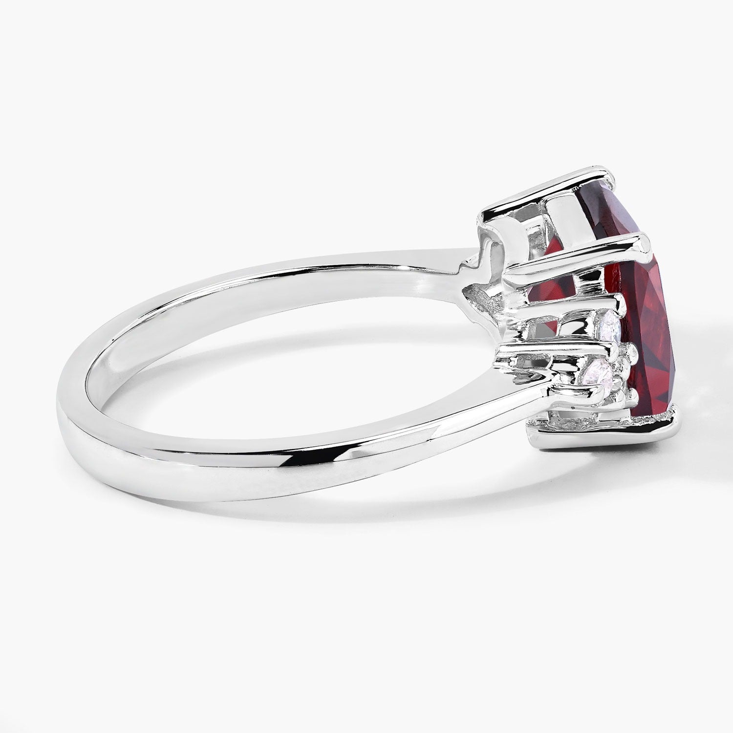 3.71 Ct Genuine Mozambique Garnet and Lab Diamond Silver Cushion Cocktail Ring Fine Color Jewels