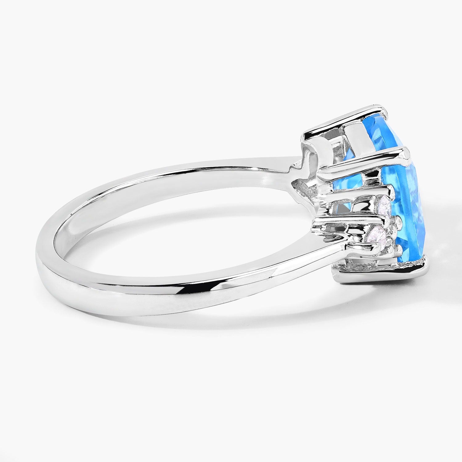 3.61 Ct Genuine Swiss Blue Topaz and Lab Diamond Silver Cushion Cocktail Ring Fine Color Jewels