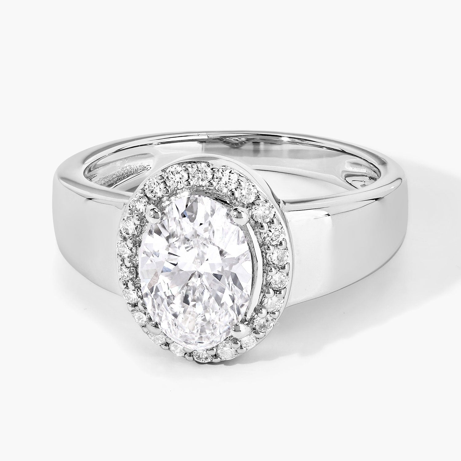 1.80 Ct Oval Lab Grown Diamond Thick Band Platinum Halo Bridal Ring