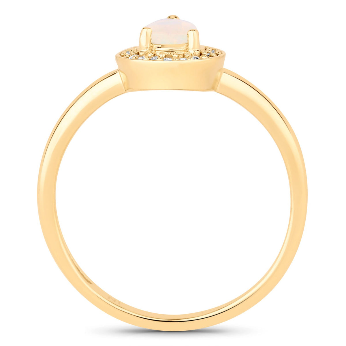 0.31 Cttw Pear White Ethiopian Opal White Diamond 14K Yellow Gold Halo Ring