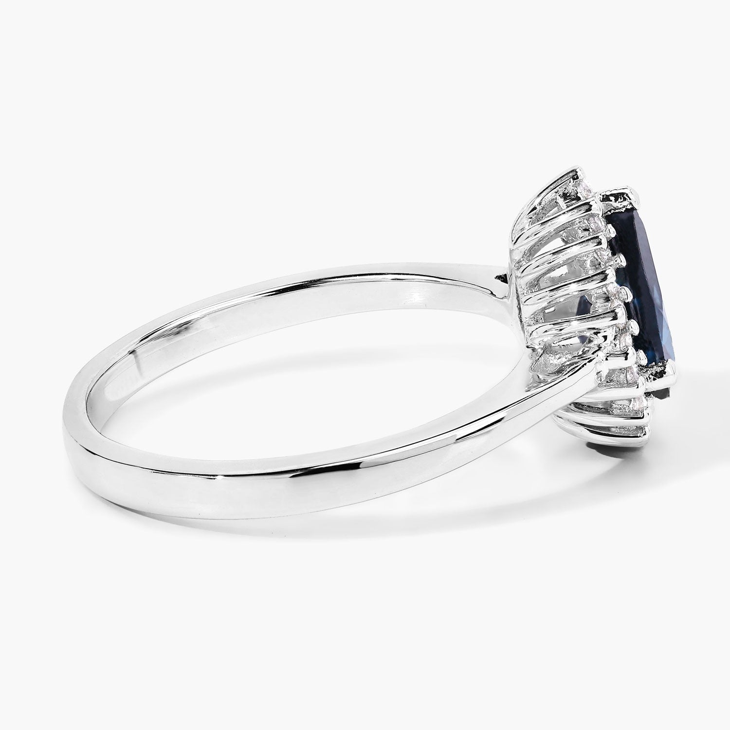 1.27 Ct Genuine London Blue Topaz and Lab Diamond Silver Pear Shaped Halo Ring Fine Color Jewels