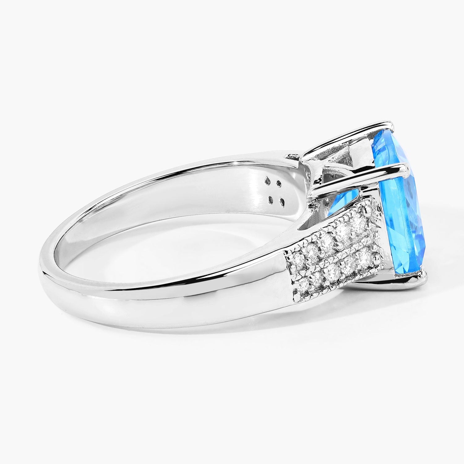 3.57 Ct Genuine Swiss Blue Topaz and Lab Diamond Silver Bridge Ring Fine Color Jewels