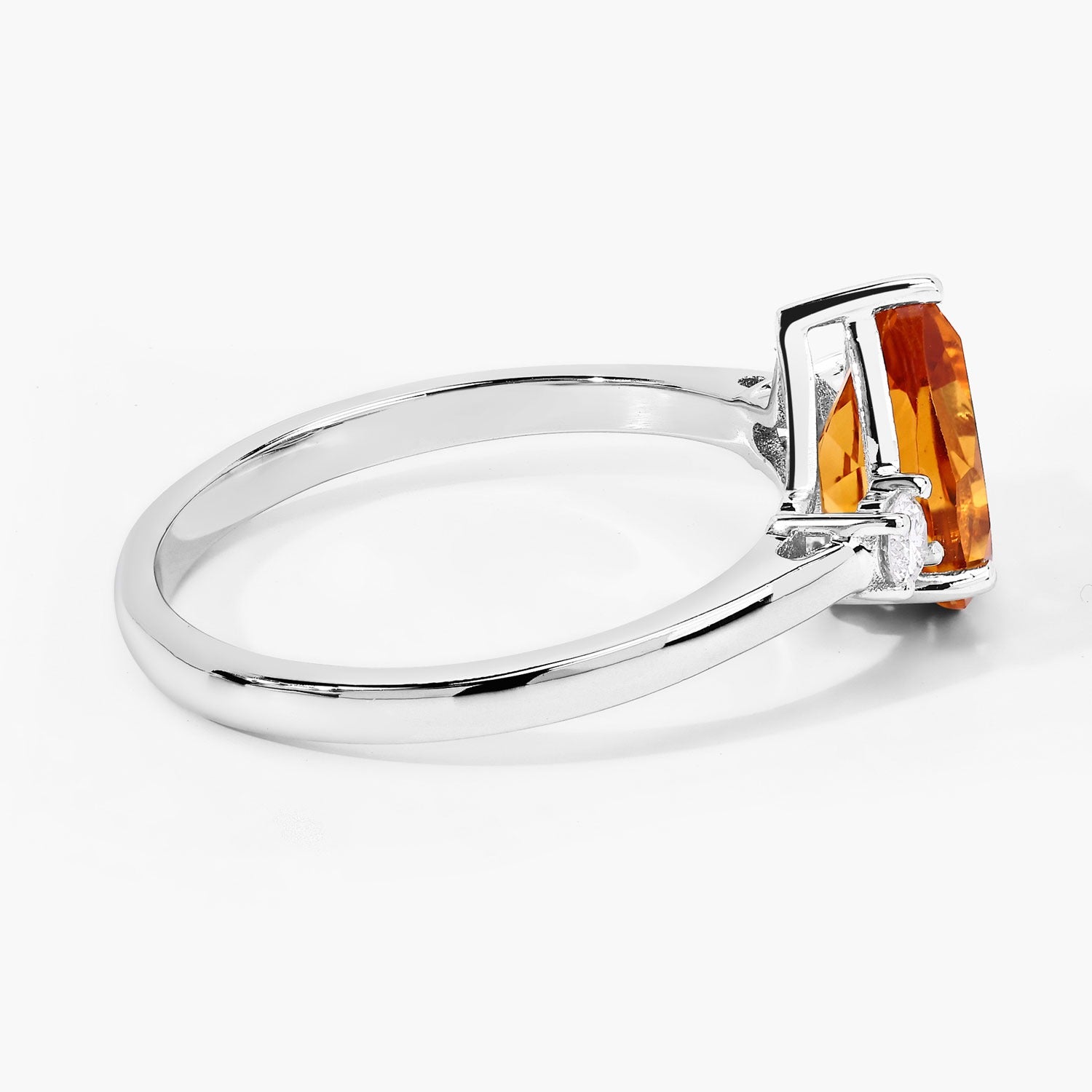 1.17 Ct Genuine Pear Shaped Madeira Citrine and Lab Diamond Silver 3 Stone Ring Fine Color Jewels