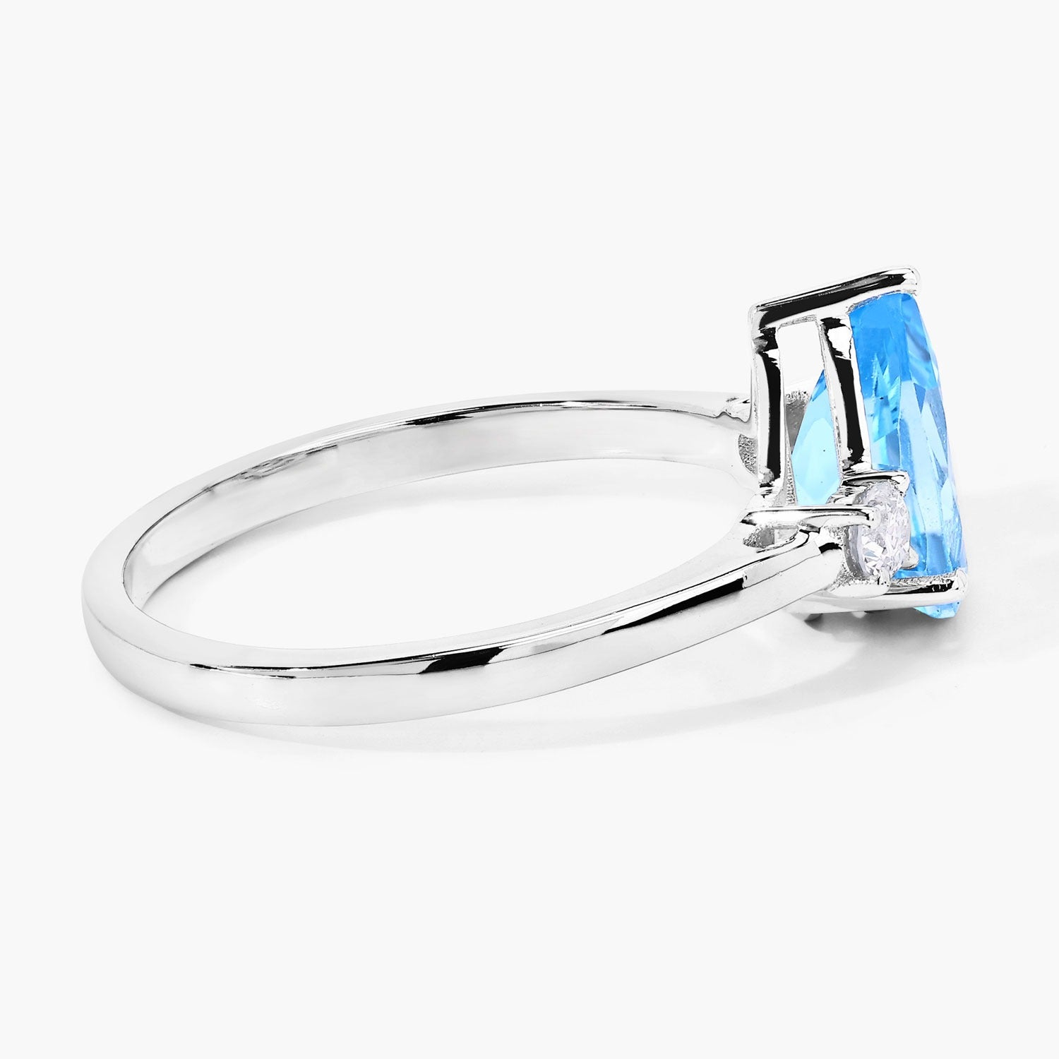 1.42 Ct Genuine Pear Shaped Swiss Blue Topaz and Lab Diamond Silver 3 Stone Ring Fine Color Jewels