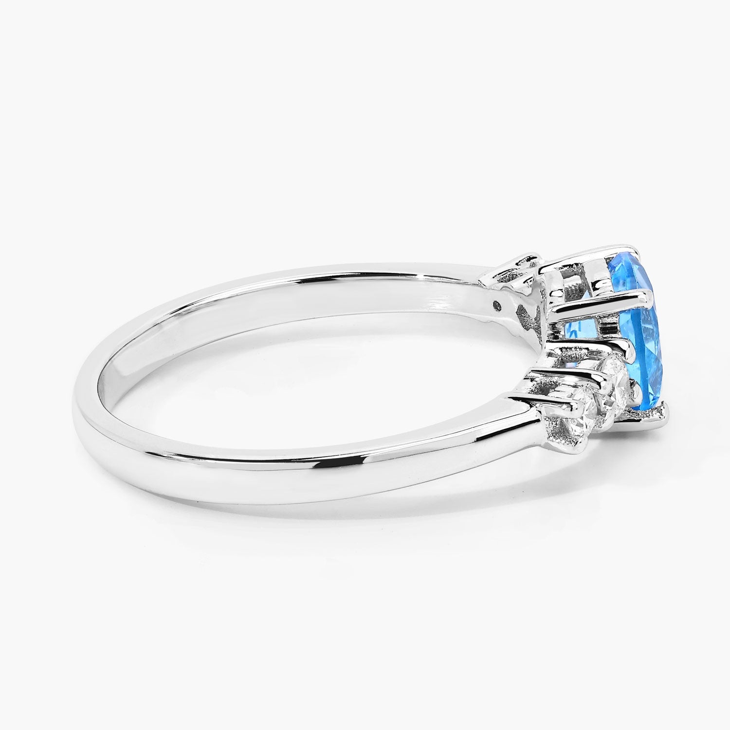 1.39 Ct Genuine Swiss Blue Topaz and Lab Diamond Silver 5 Stone Ring Fine Color Jewels
