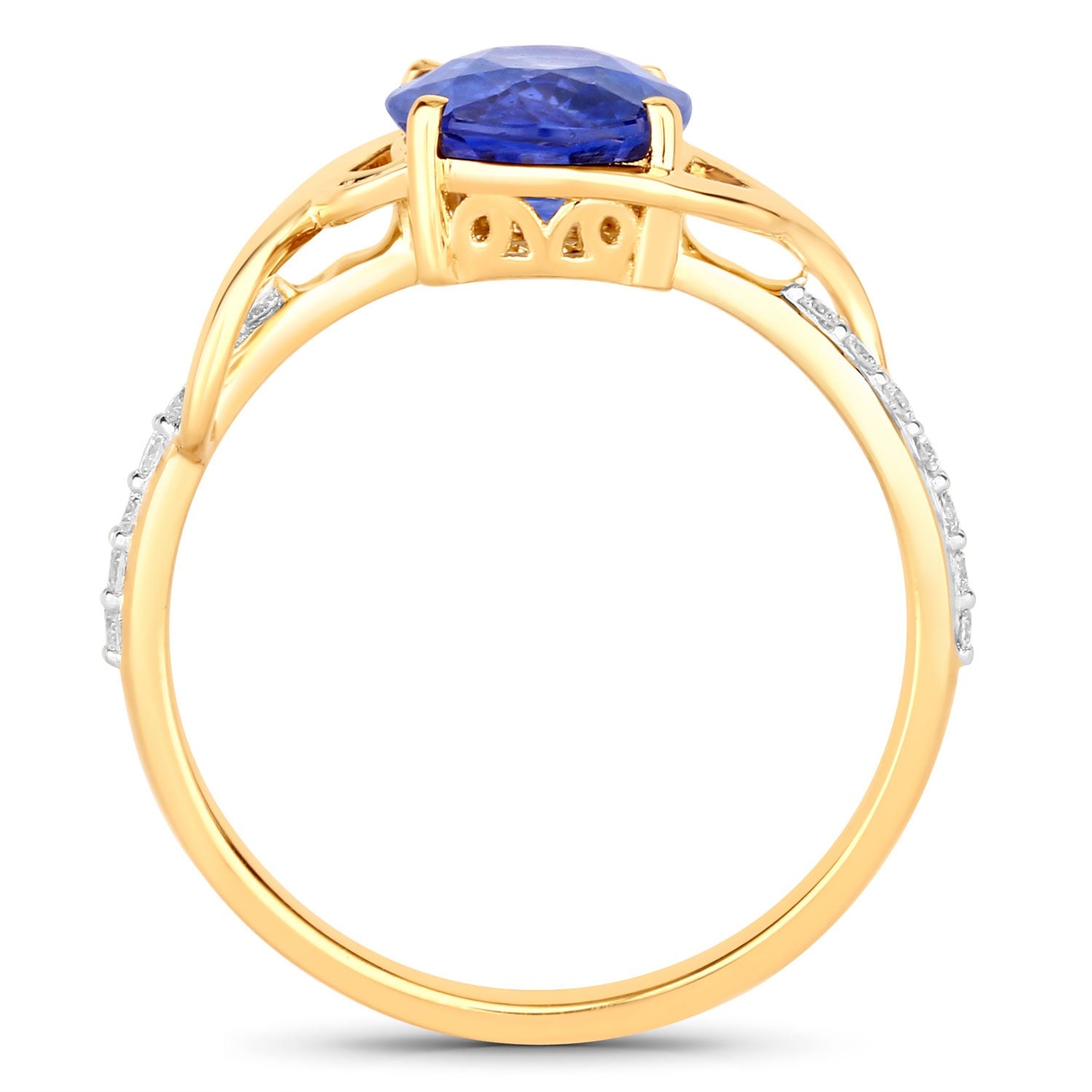 2.34 Ct Genuine Oval Ceylon Blue Sapphire Diamond 18K Yellow Gold Crossover Ring
