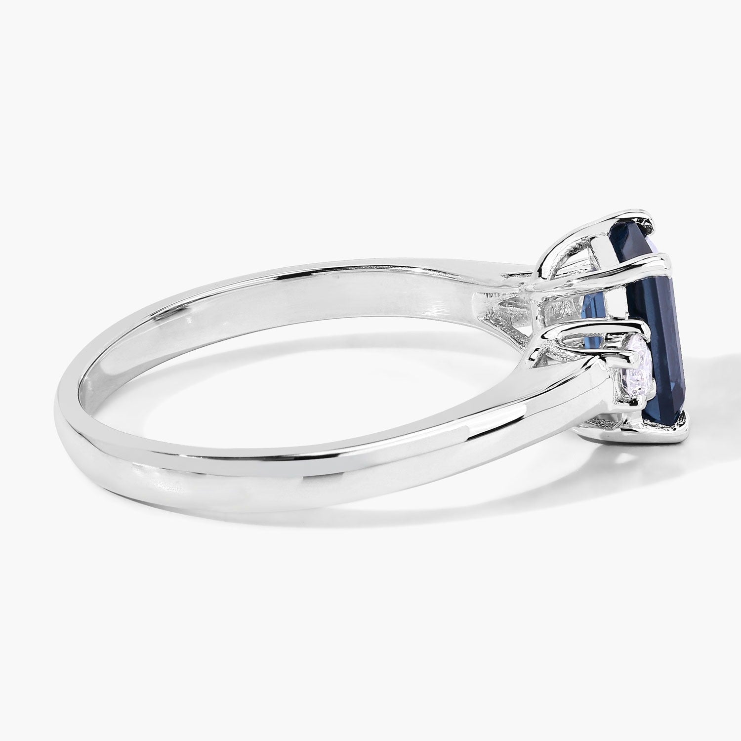 1.19 Ct Genuine London Blue Topaz and Lab Diamond Silver Octagon 3 Stone Ring Fine Color Jewels