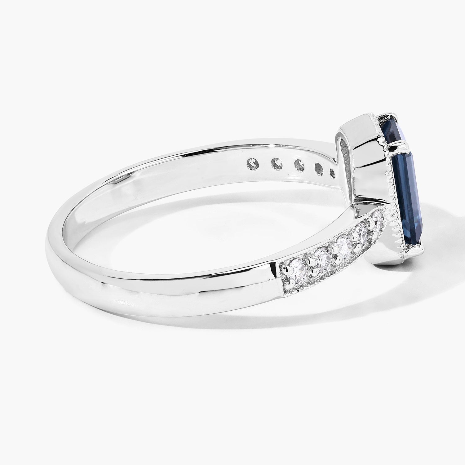 1.21 Ct Genuine London Blue Topaz and Lab Grown Diamond Sterling Silver Octagon Bridge Ring Fine Color Jewels