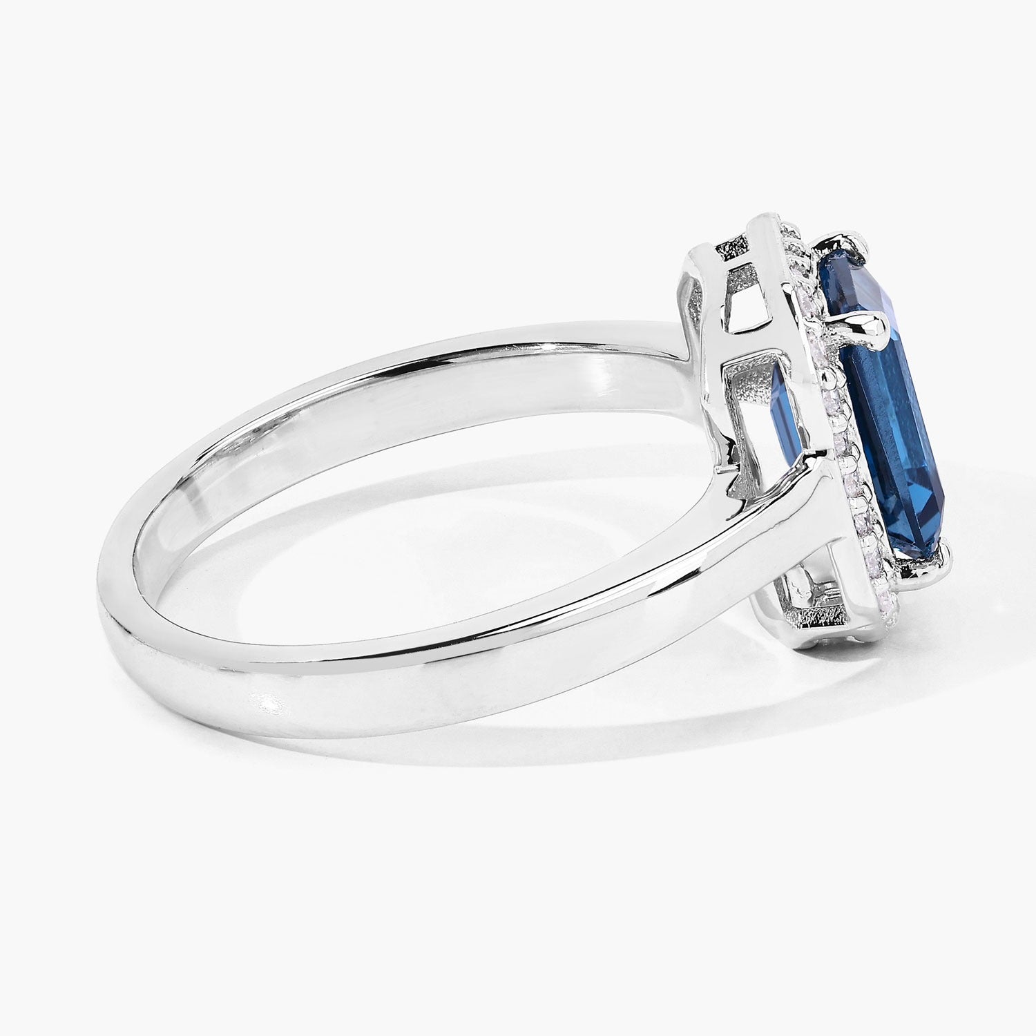1.78 Ct Genuine London Blue Topaz and Lab Diamond Silver Halo Octagon Ring Fine Color Jewels