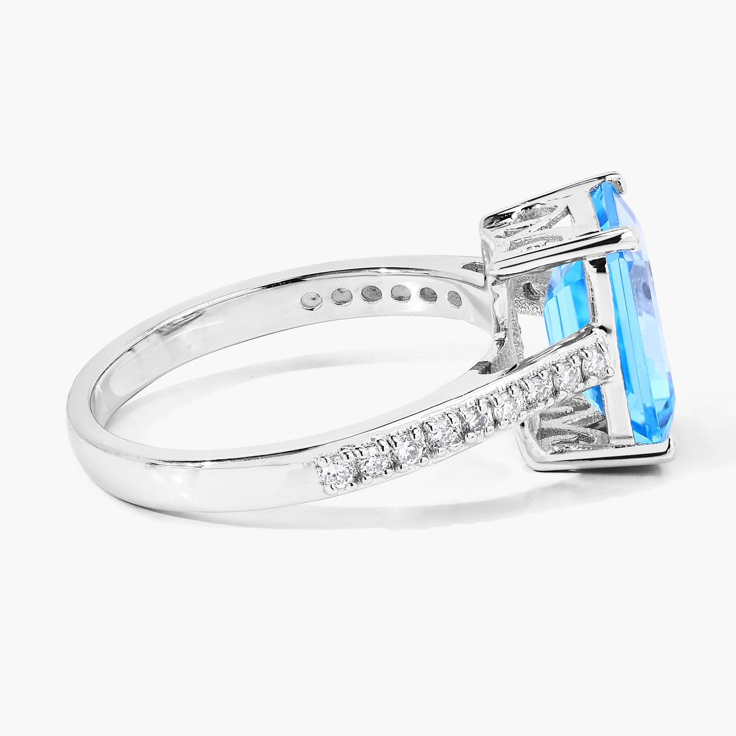 4.07 Ct Genuine Swiss Blue Topaz and Lab Diamond Silver Statement Pave Bridge Ring Fine Color Jewels