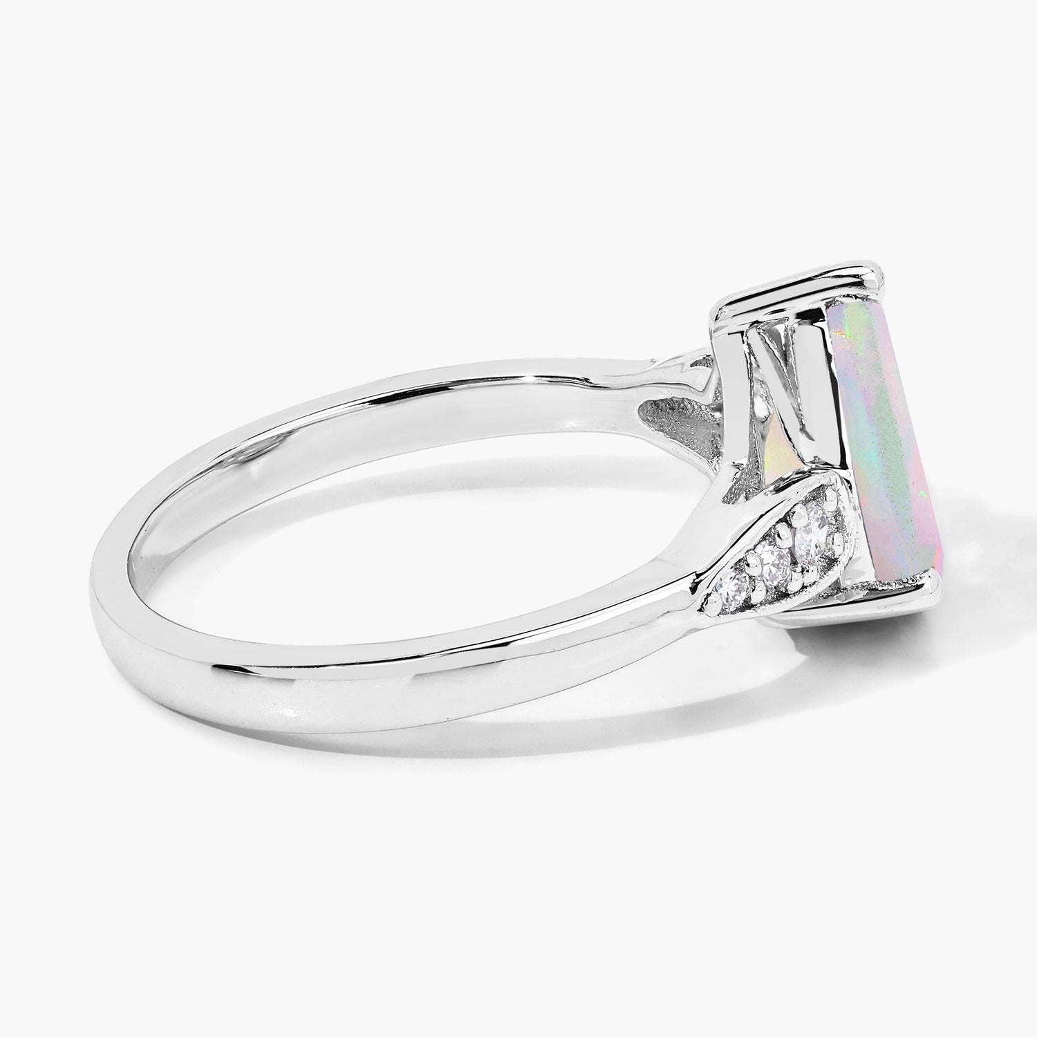 1.40 Ct Pear White Ethiopian Opal & Lab Diamond Prong Silver Cocktail Ring