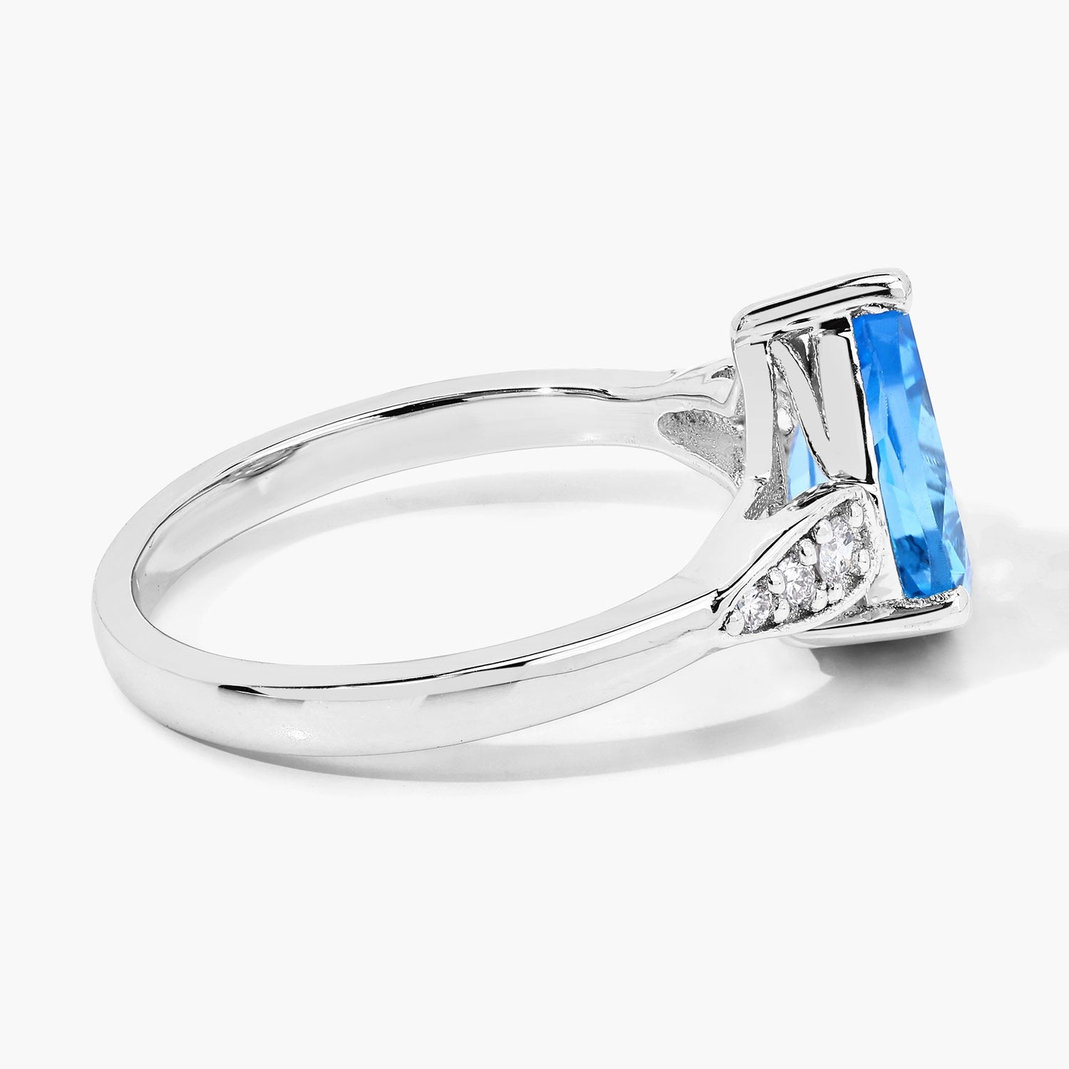 2.60 Ct Teardrop Blue Topaz & Lab Diamond Prong Sterling Silver Cocktail Ring