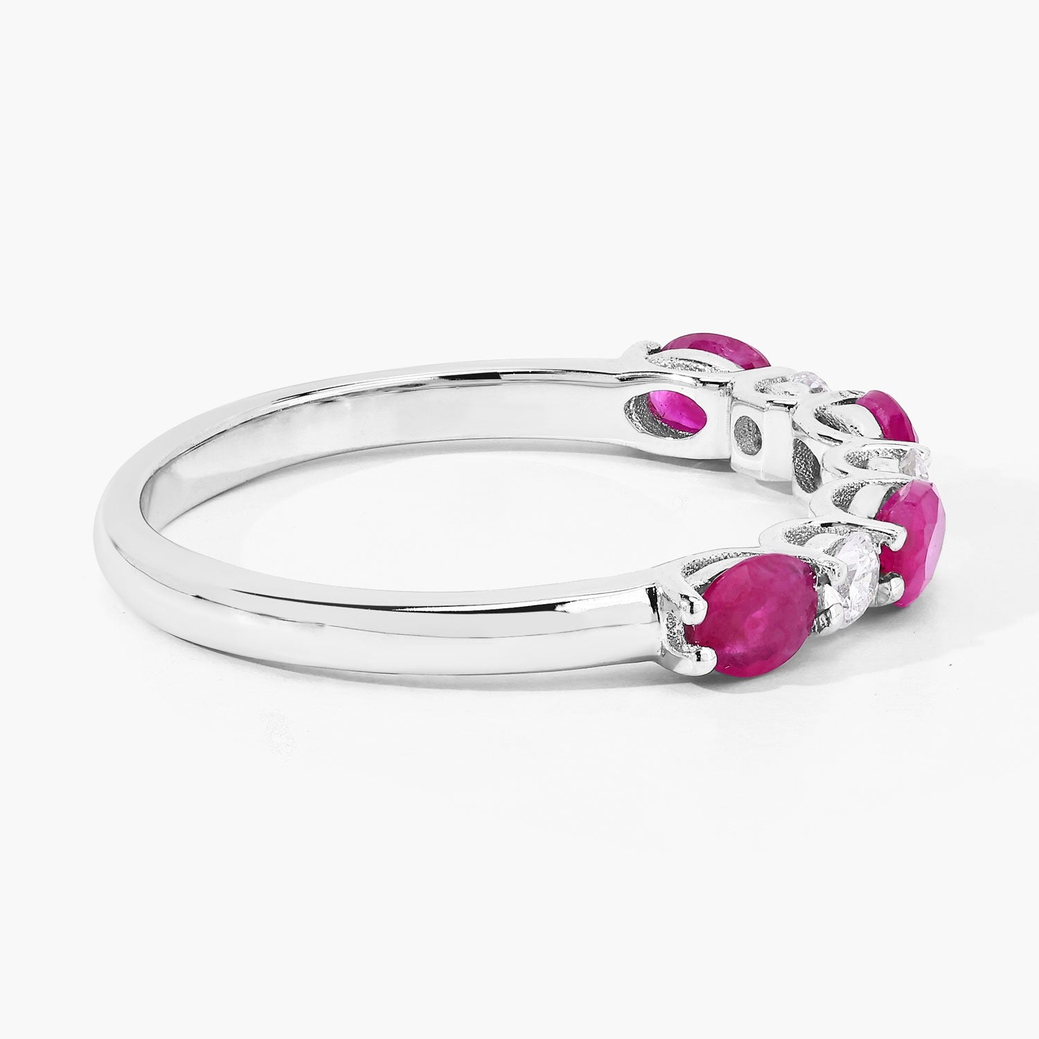 0.98 Ct Genuine Pink Oval Ruby and Lab Grown Diamond Eternity Silver Ring