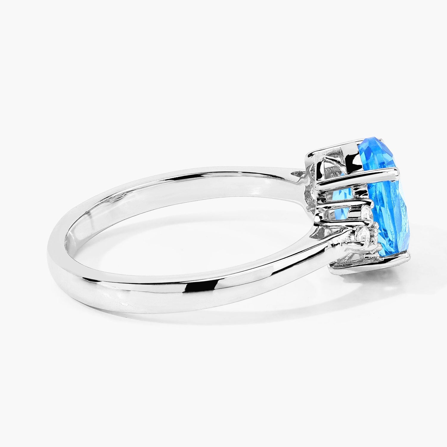 2 Ct Oval Swiss Blue Topaz and Lab Diamond Prong Silver Cocktail Ring