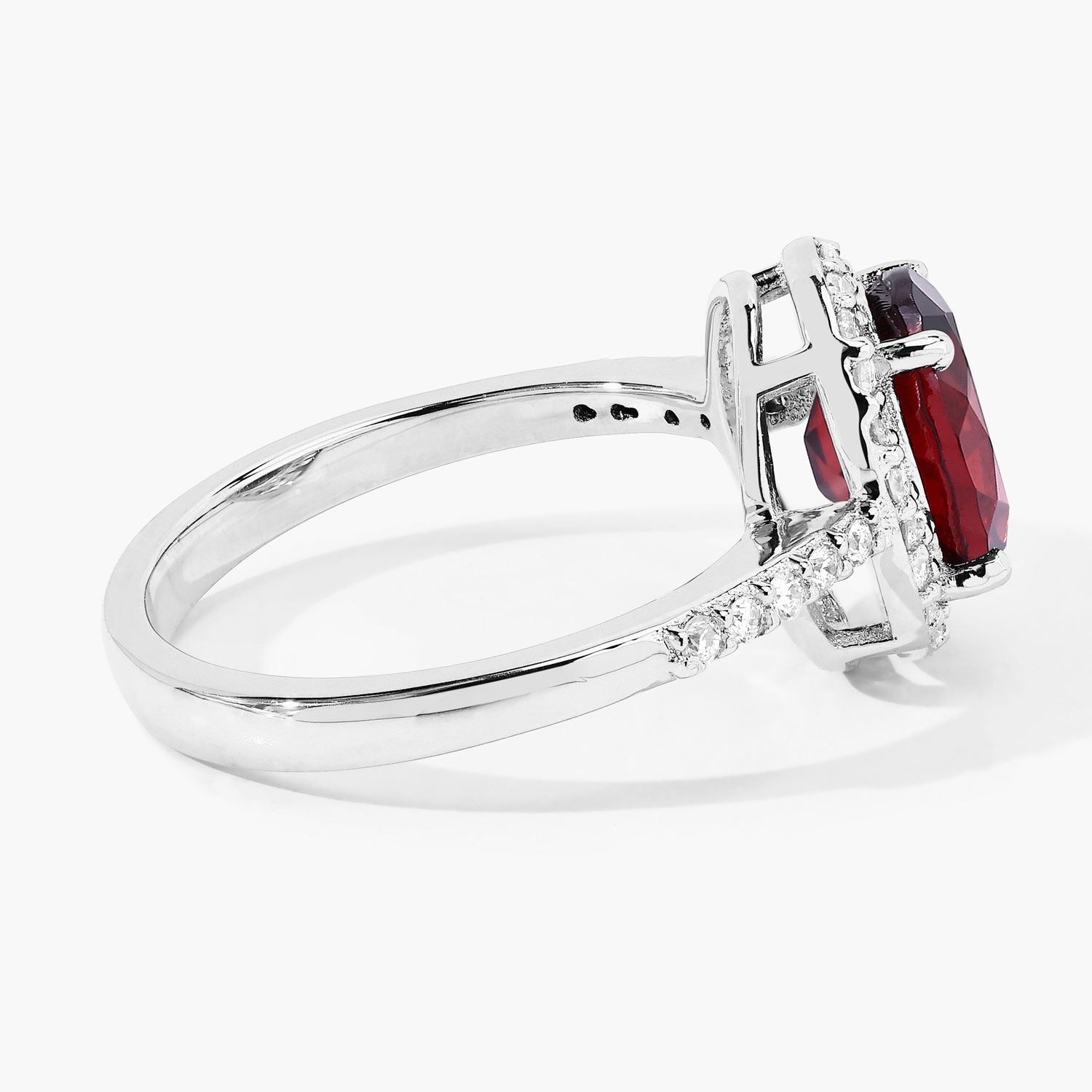 2.32 Ct Genuine Mozambique Red Garnet and Lab Diamond Silver Halo Ring