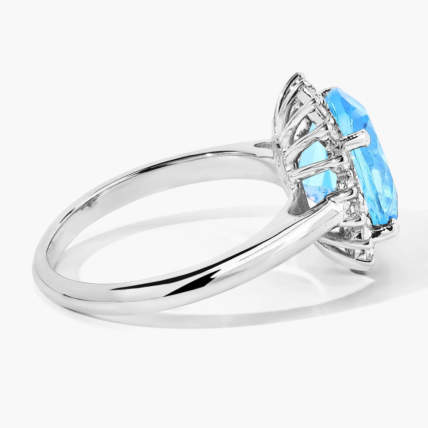 4.27 Ct Genuine Swiss Blue Topaz and Lab Diamond Silver Halo Ring Fine Color Jewels