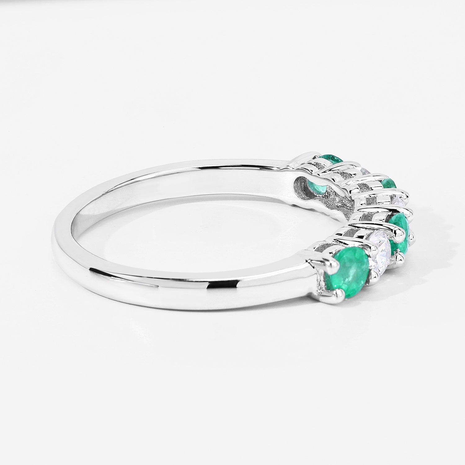 0.73 Ct Genuine Zambian Emerald and Lab Diamond Silver Eternity Ring Fine Color Jewels