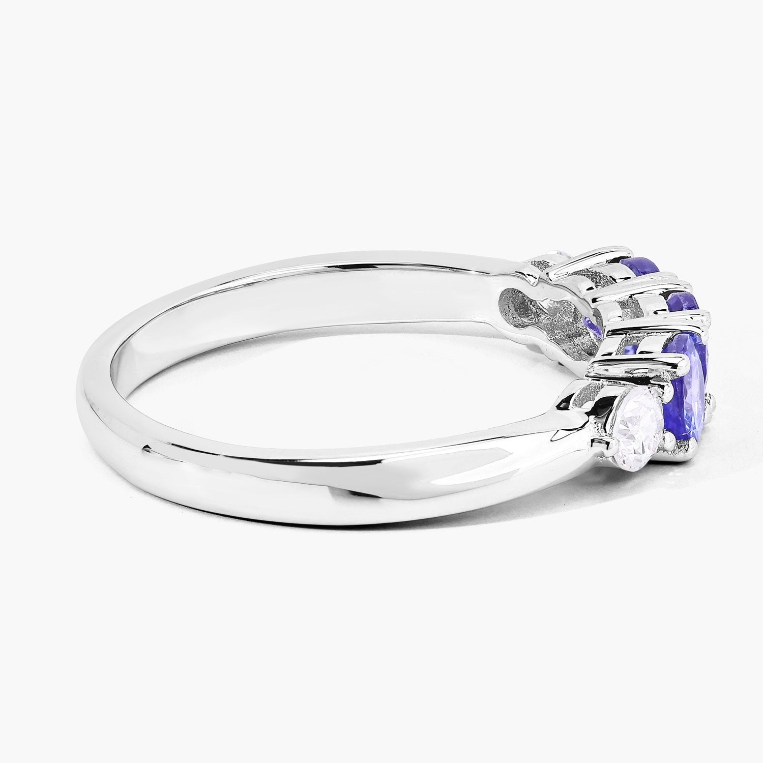 0.91 Ct Genuine Tanzanite and Lab Diamond Silver 5 Stone Ring Fine Color Jewels
