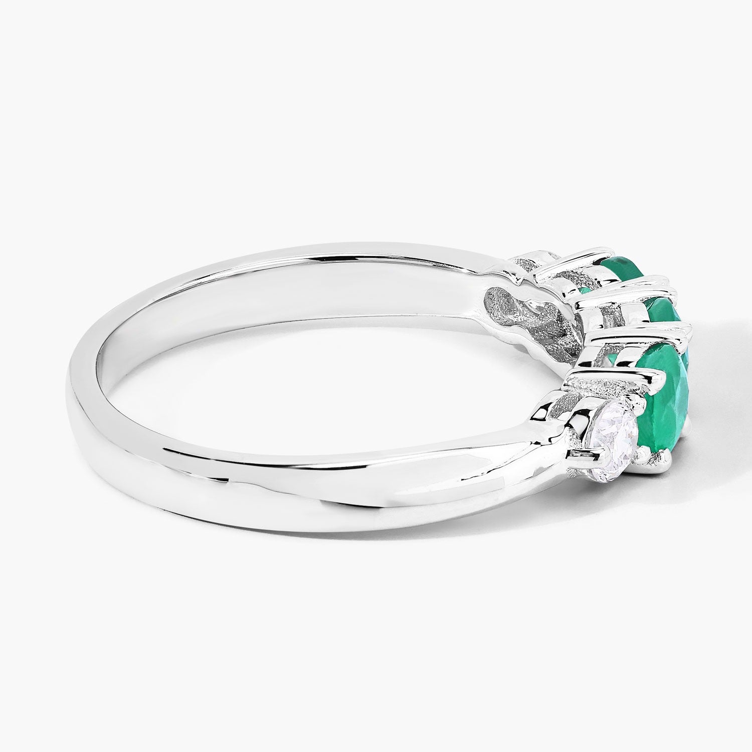 0.91 Ct Genuine Zambian Emerald and Lab Diamond Silver 5 Stone Ring Fine Color Jewels
