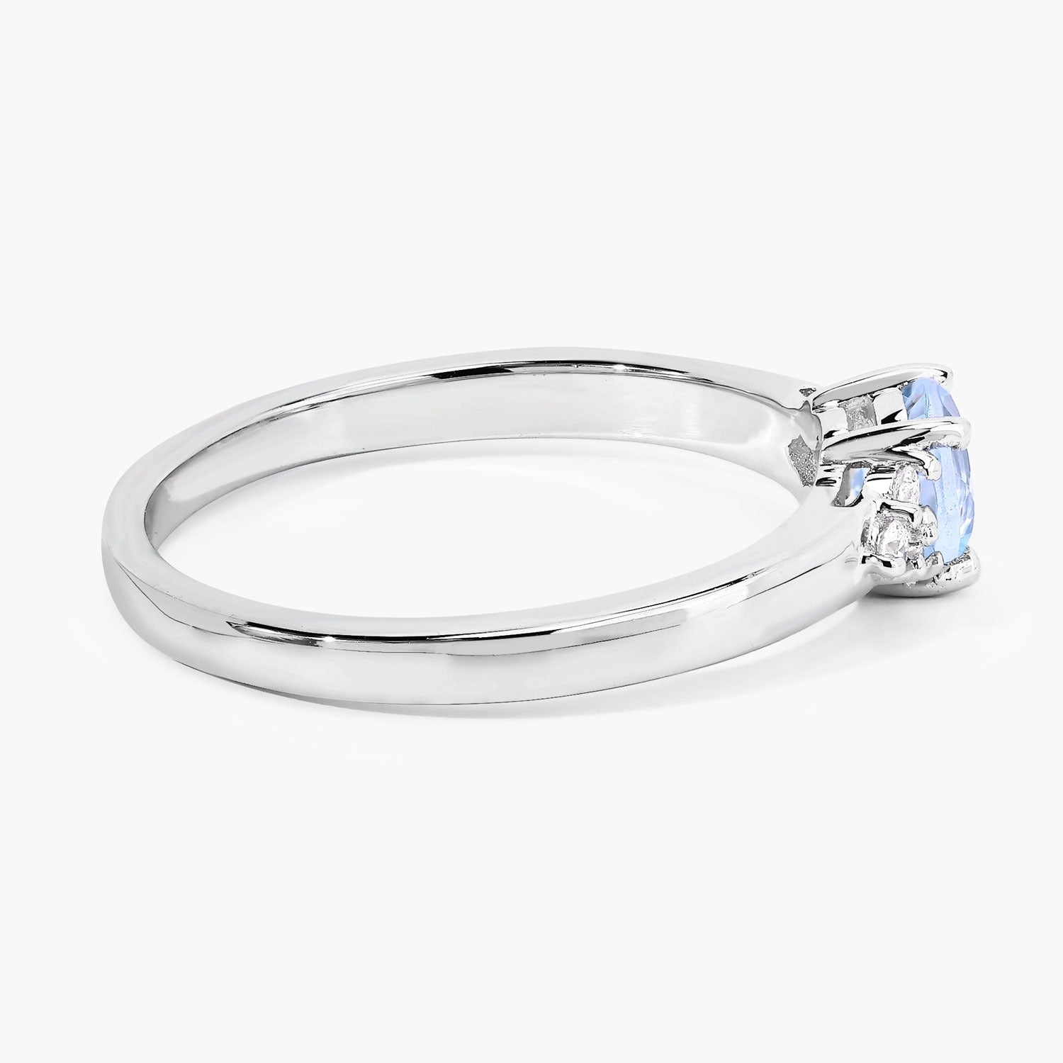 0.47 Ct Genuine Oval Aquamarine and Lab Diamond Silver Ring