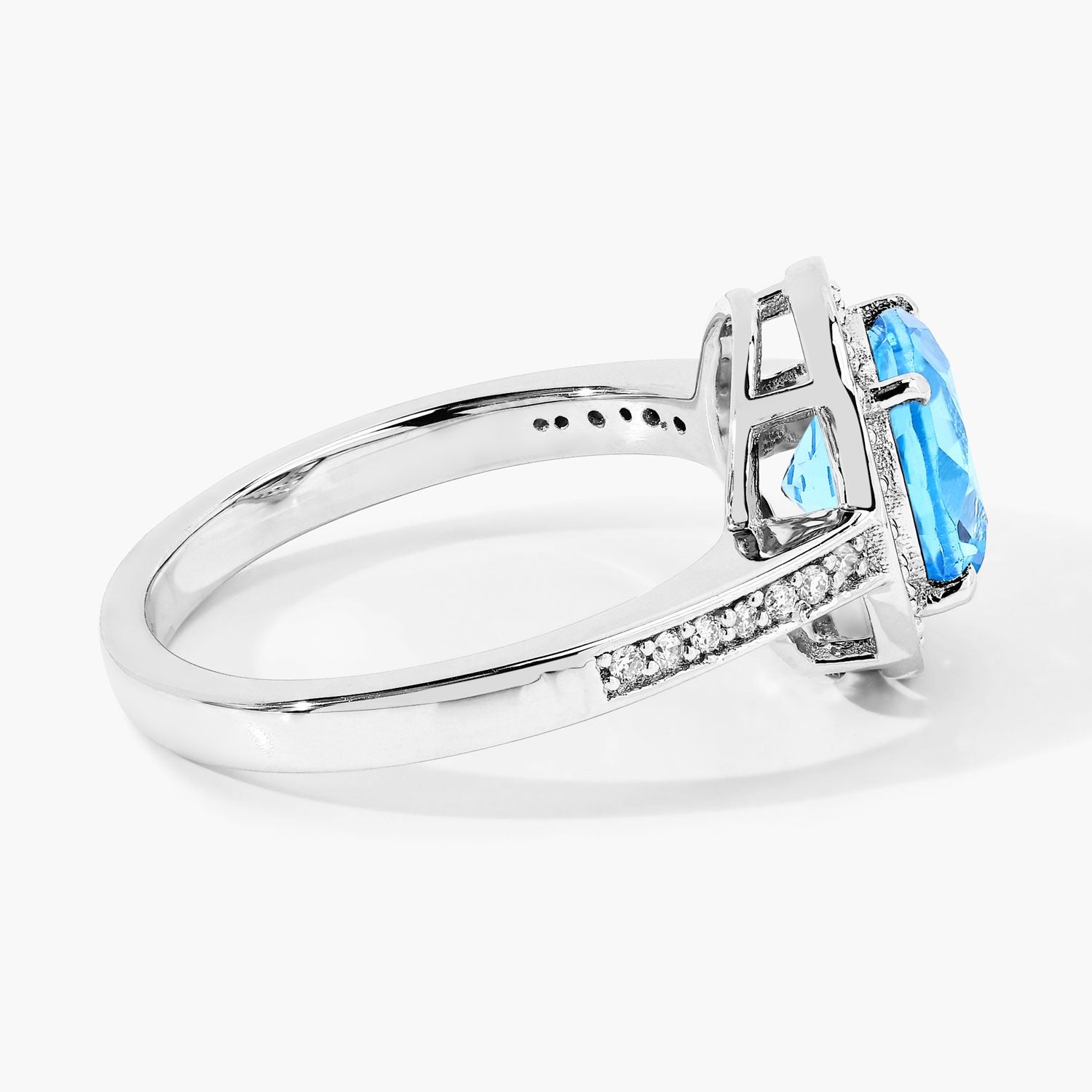 2.46 Ct Genuine Swiss Blue Topaz and Lab Diamond Silver Halo Ring