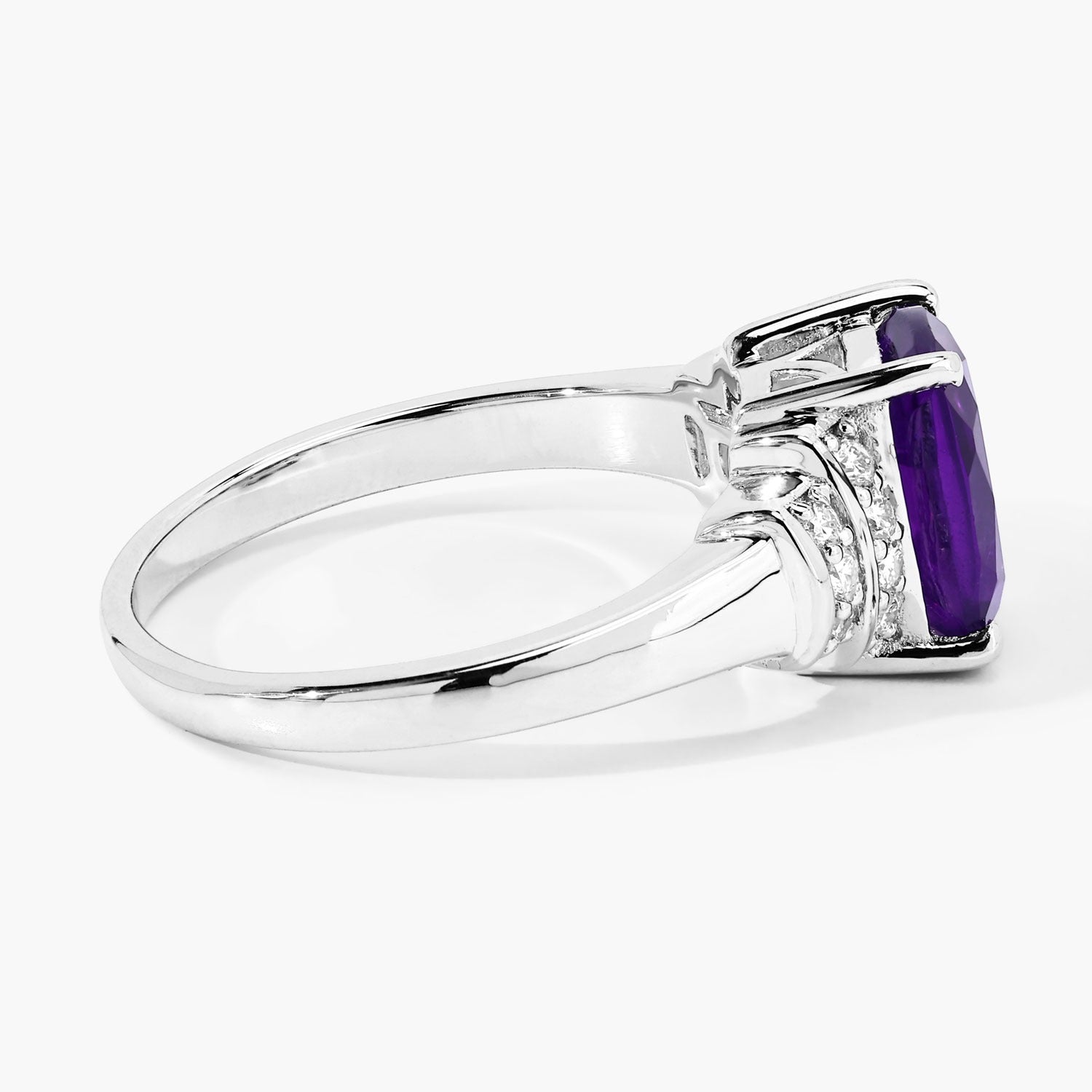 1.63 Ct Genuine Amethyst and Lab Diamond Sterling Silver Cushion Ring
