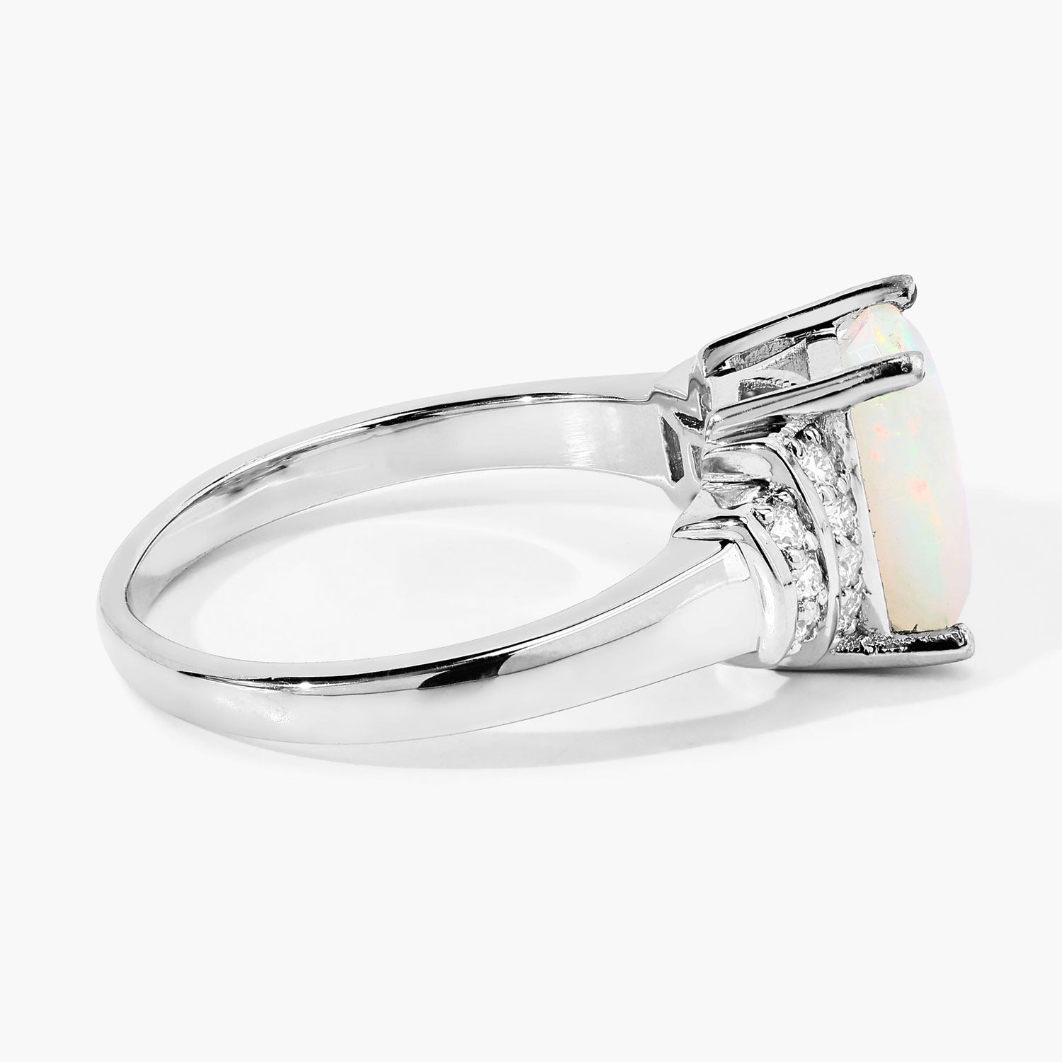 1.18 Ct Genuine Ethiopian Opal and Lab Diamond Sterling Silver Cushion Ring