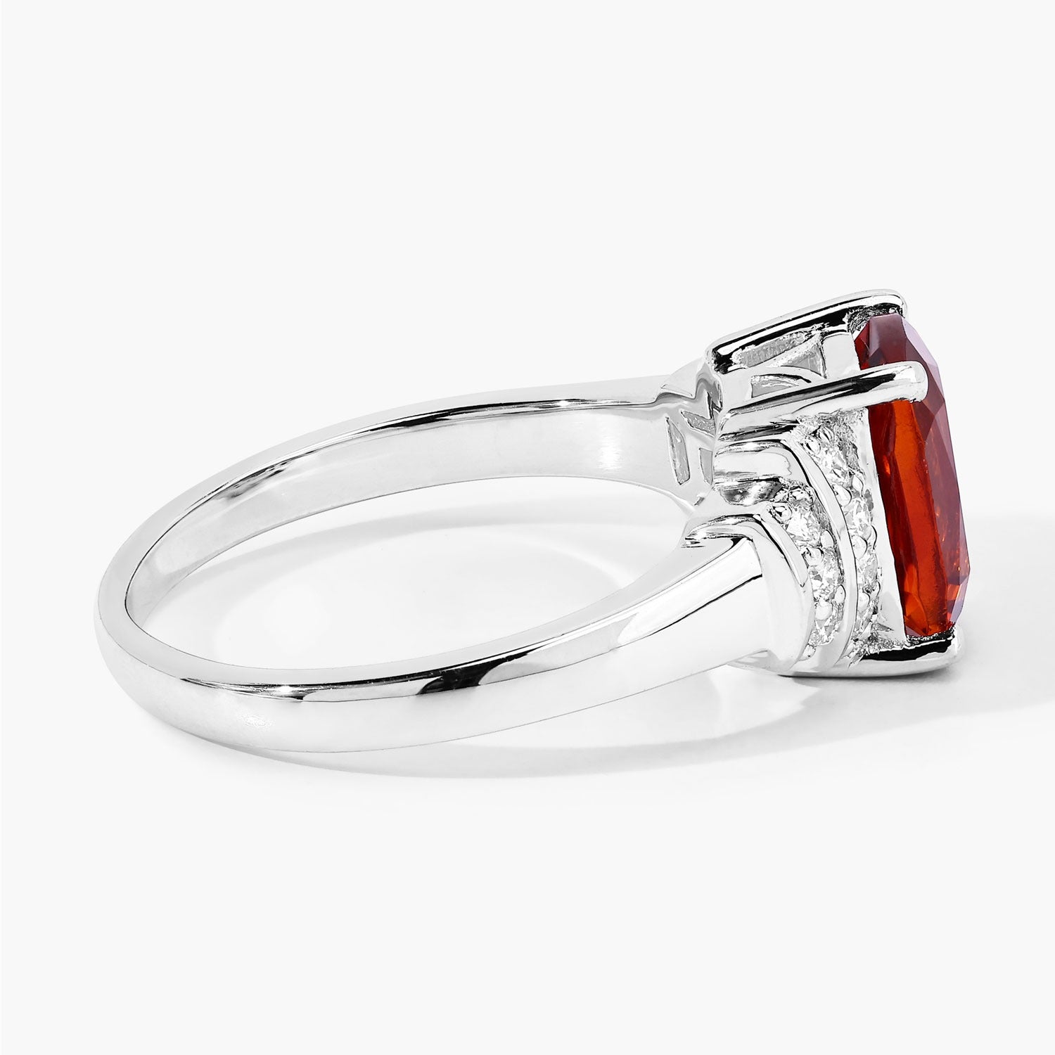 1.83 Ct Genuine Madeira Citrine and Lab Grown Diamond Silver Cushion Ring