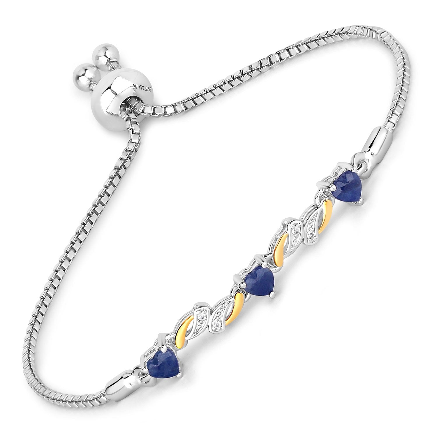 Genuine Blue Sapphire and White Sapphire Silver Heart Bracelet