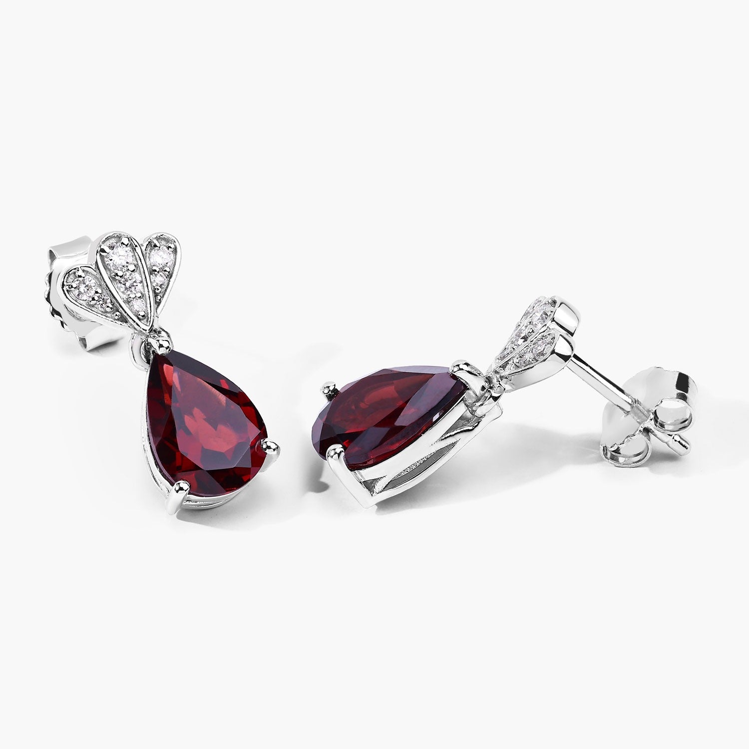 Genuine Mozambique Garnet and Lab Diamond Silver Earrings