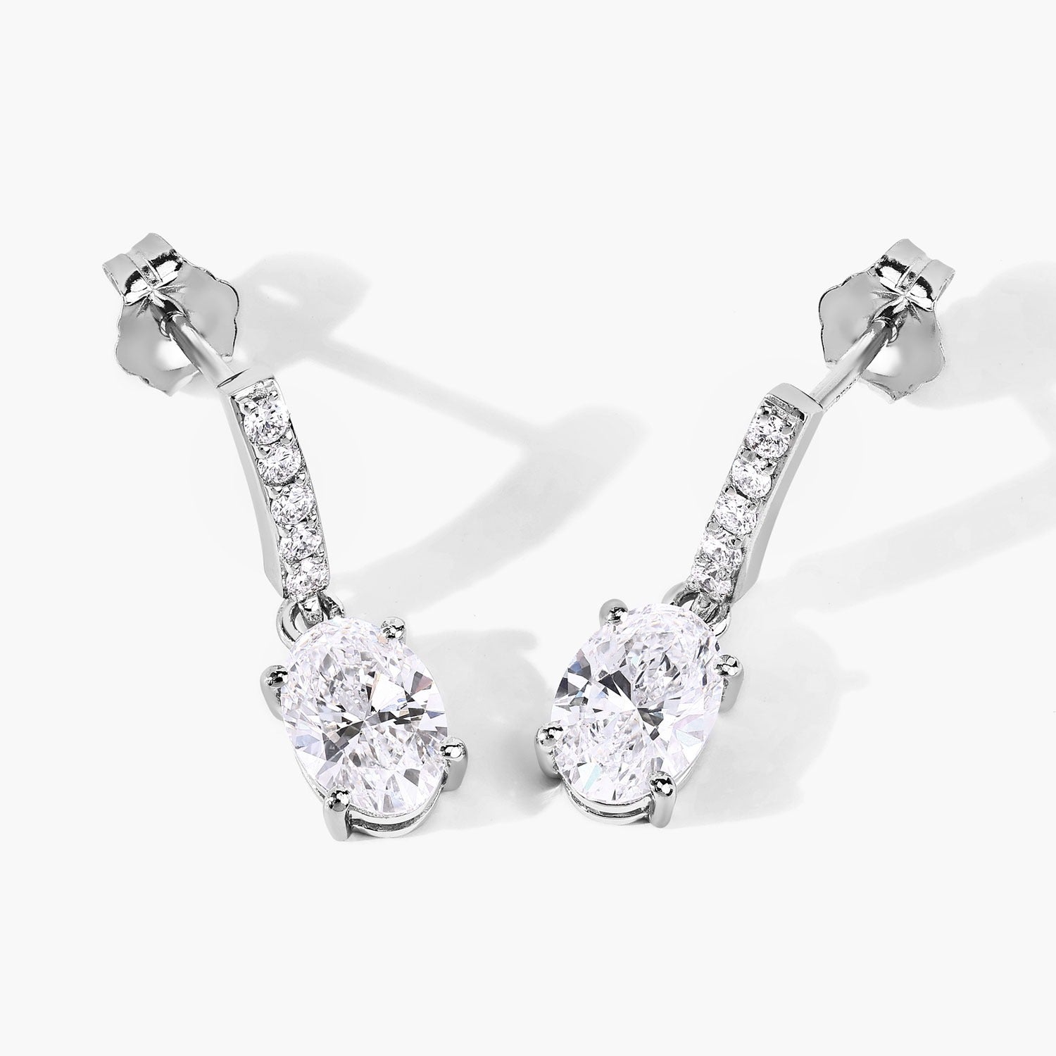 1.64 Ct Oval Lab Grown Diamond Prong Platinum Dangle Drop Bridal Earrings