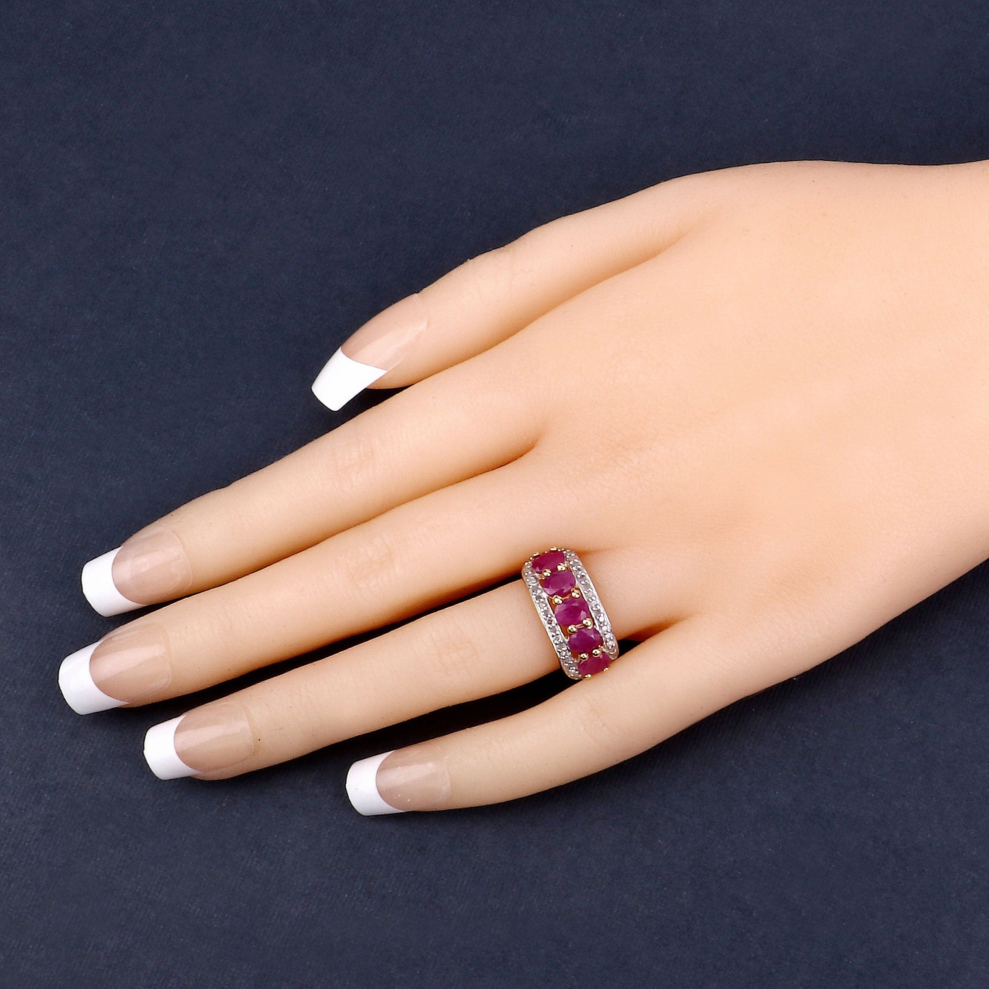 1.74 Ct Oval Pink Ruby and White Diamond Prong Silver Five Stone Halo Ring