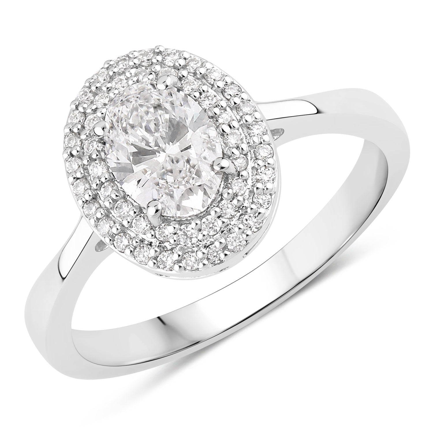 0.91 Ct Oval Lab Grown Diamond Platinum Double Halo Bridal Ring