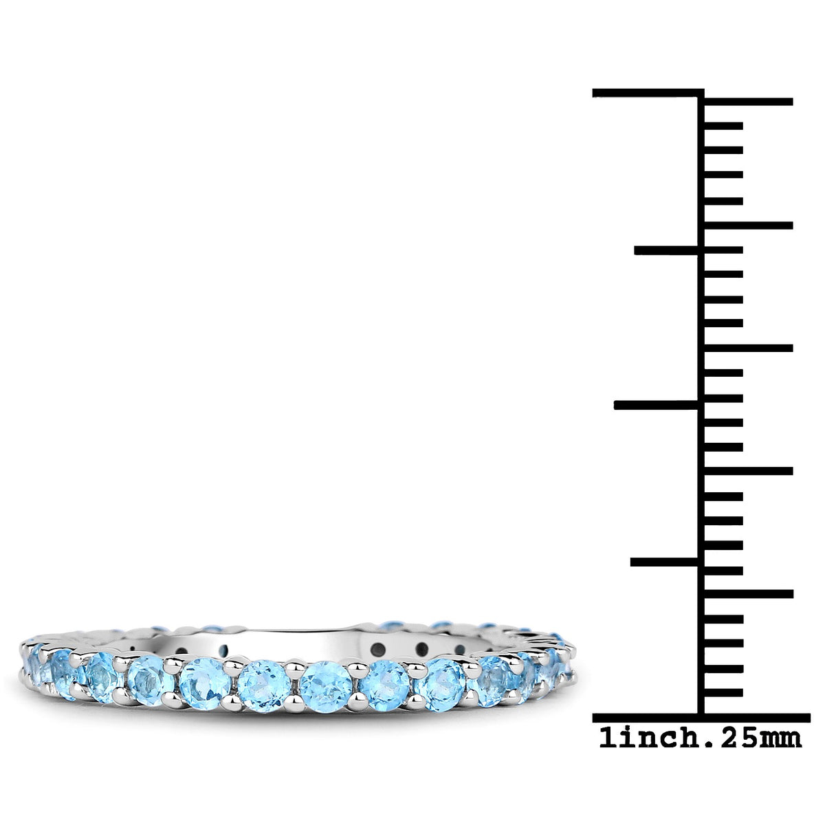 0.94 Ct Round Swiss Blue Topaz Rhodium Over 925 Sterling Silver Eternity Band Ring