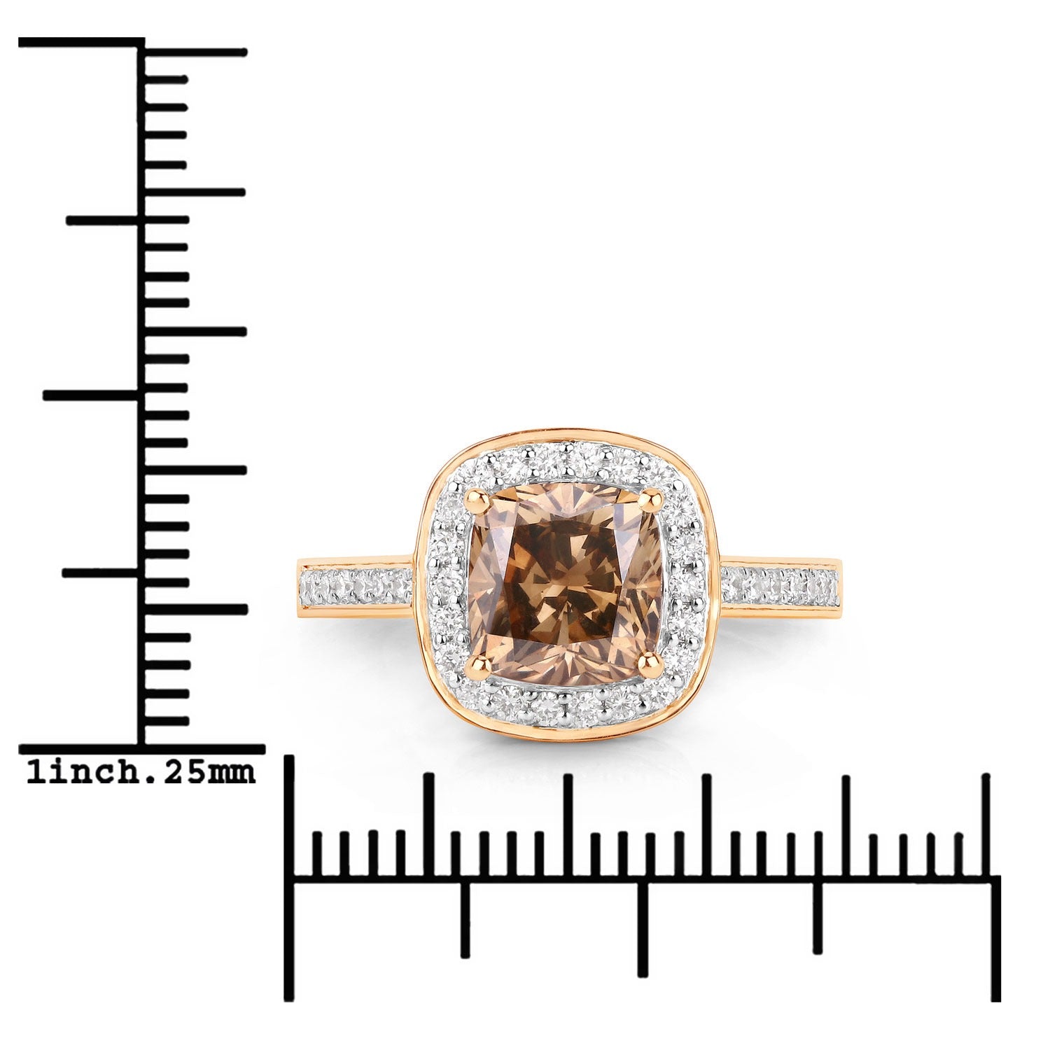 2.19 Ct Genuine Brown Diamond 18K Yellow Gold Halo Pave Cushion Ring