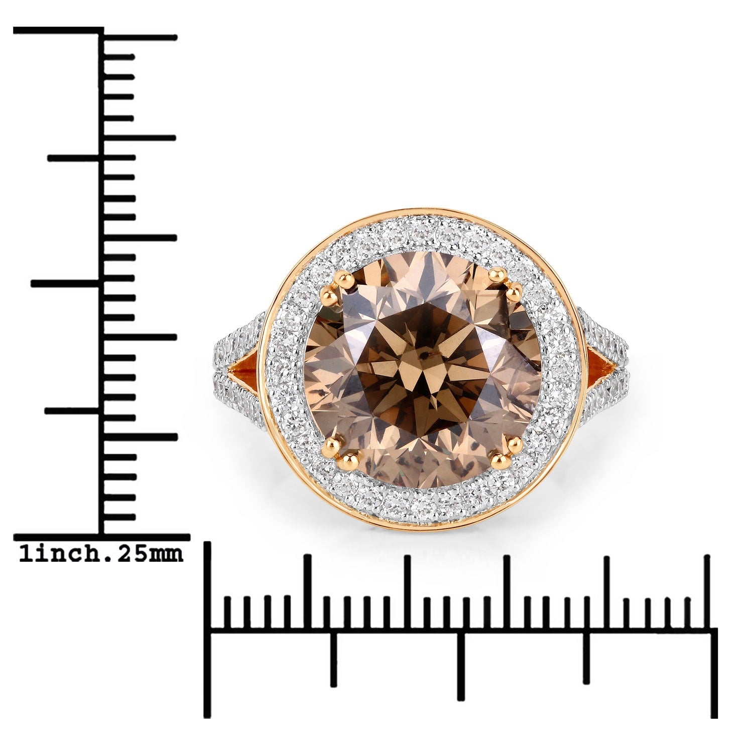 7.07 Ct Genuine Round Brown Diamond 18K Yellow Gold Pave Halo Ring