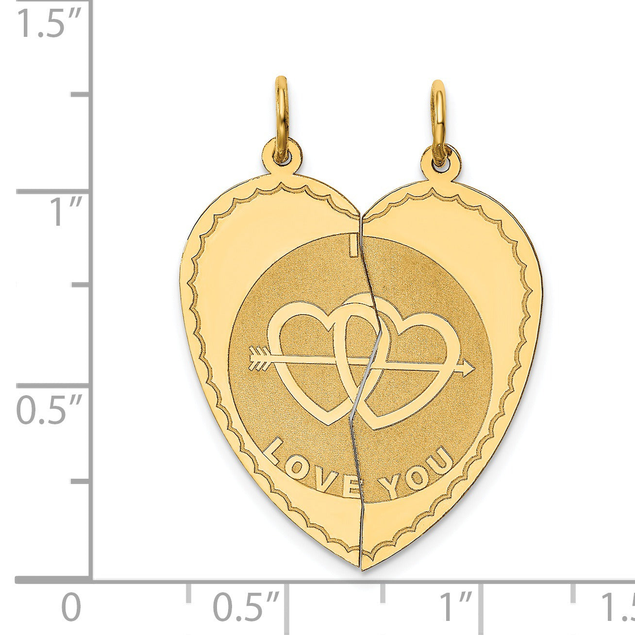 14k Gold I LOVE YOU Charm Pendant 2 Piece