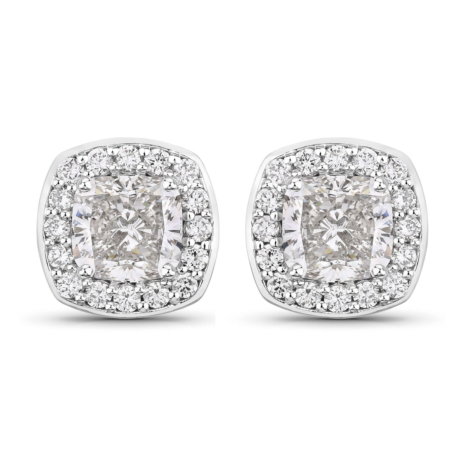3.03 Ct Cushion Lab Grown Diamond Prong Platinum Bridal Halo Stud Earrings