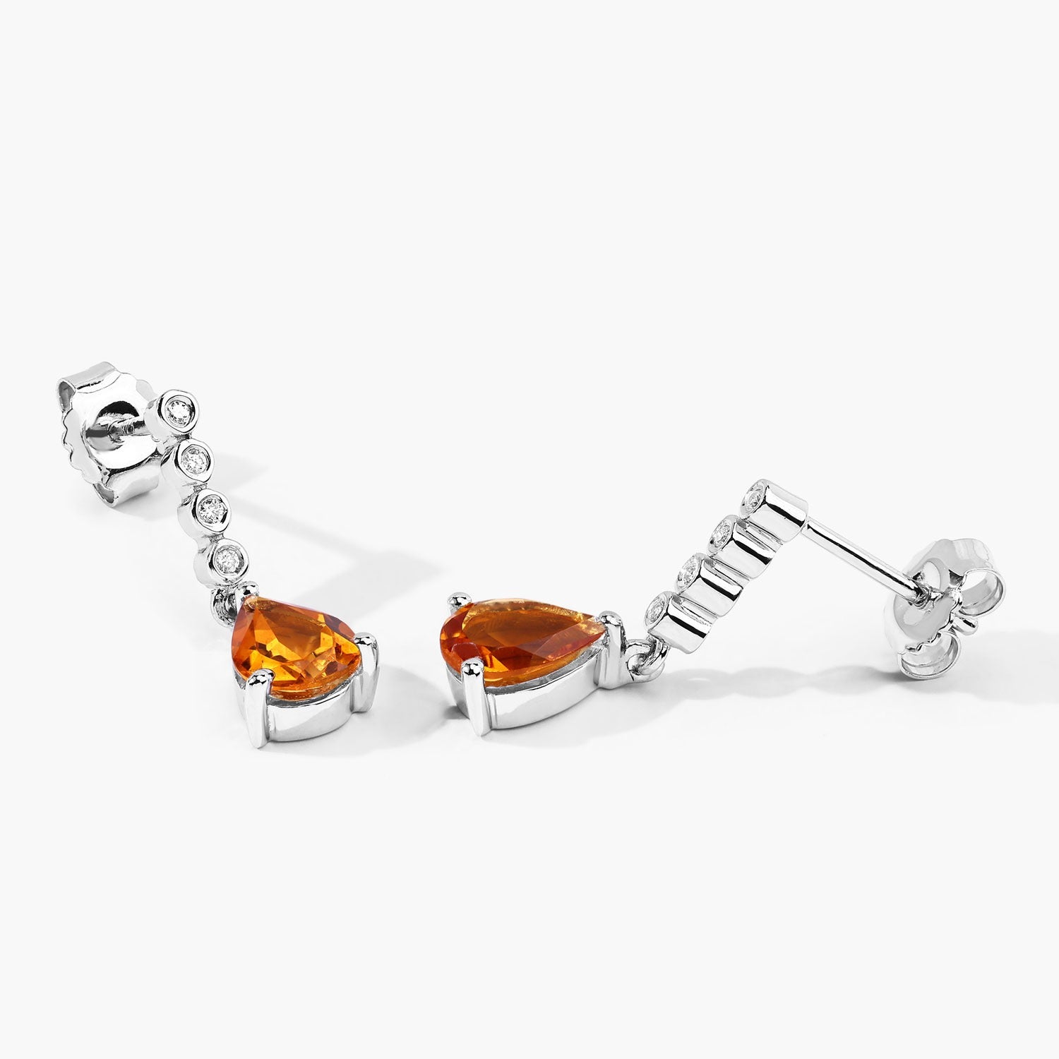 Genuine Madeira Citrine and Diamond Silver Earrings