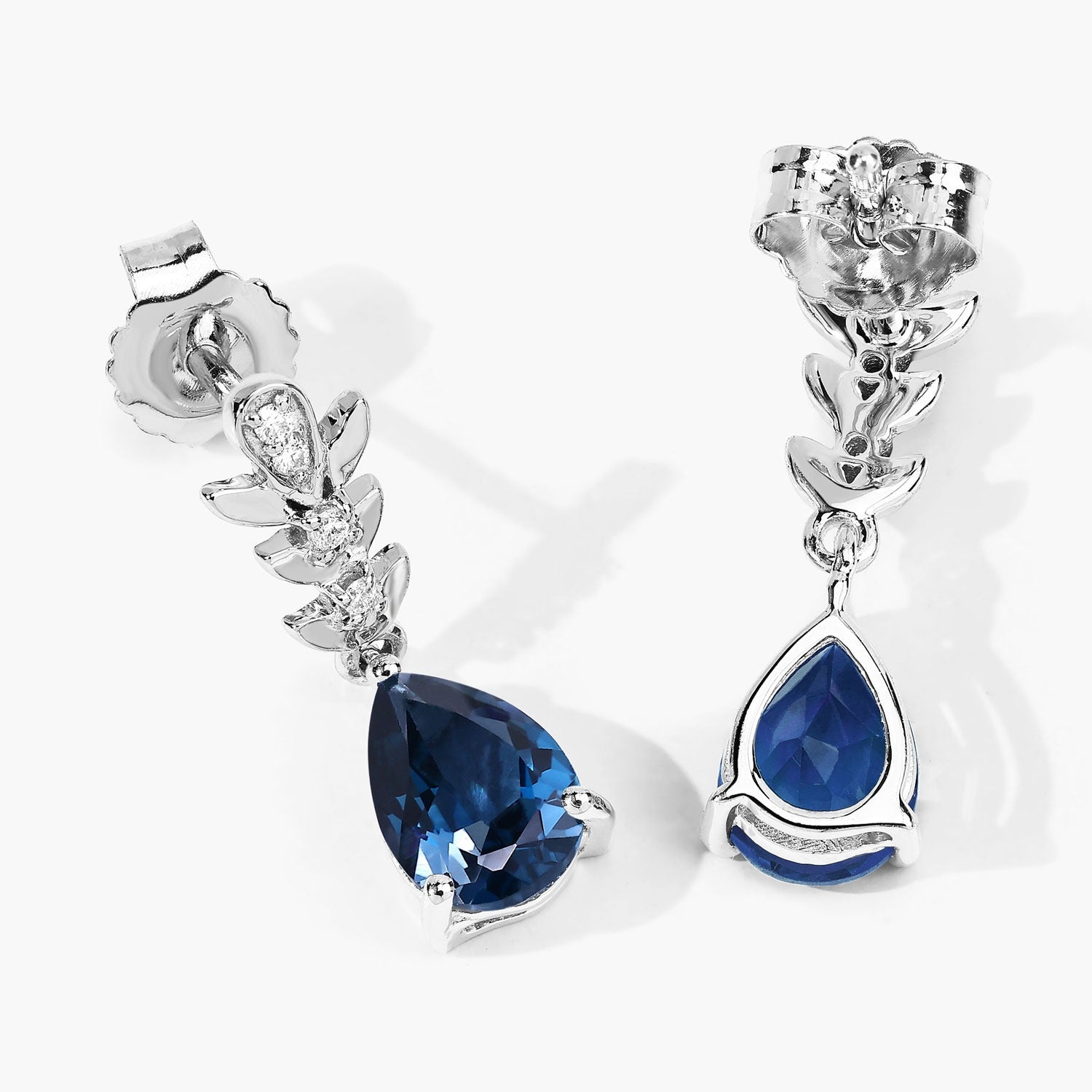 Genuine London Blue Topaz and Lab Diamond Silver Earrings