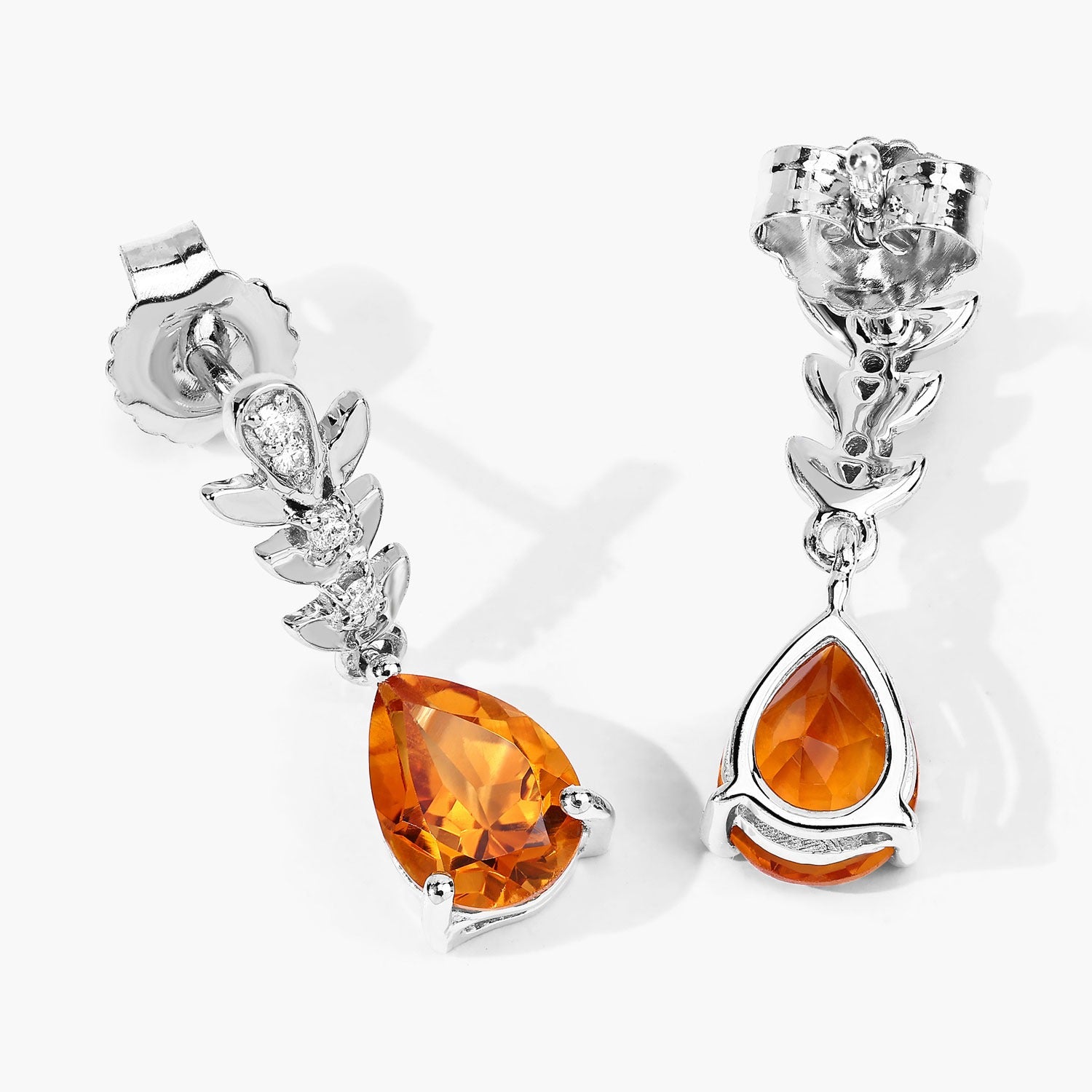 Genuine Madeira Citrine and Lab Diamond Silver Earrings