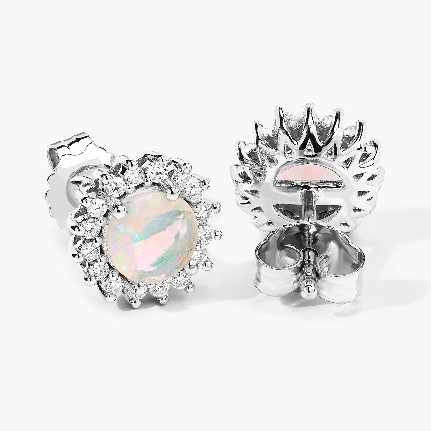 Genuine Ethiopian Opal and Diamond Silver Earrings