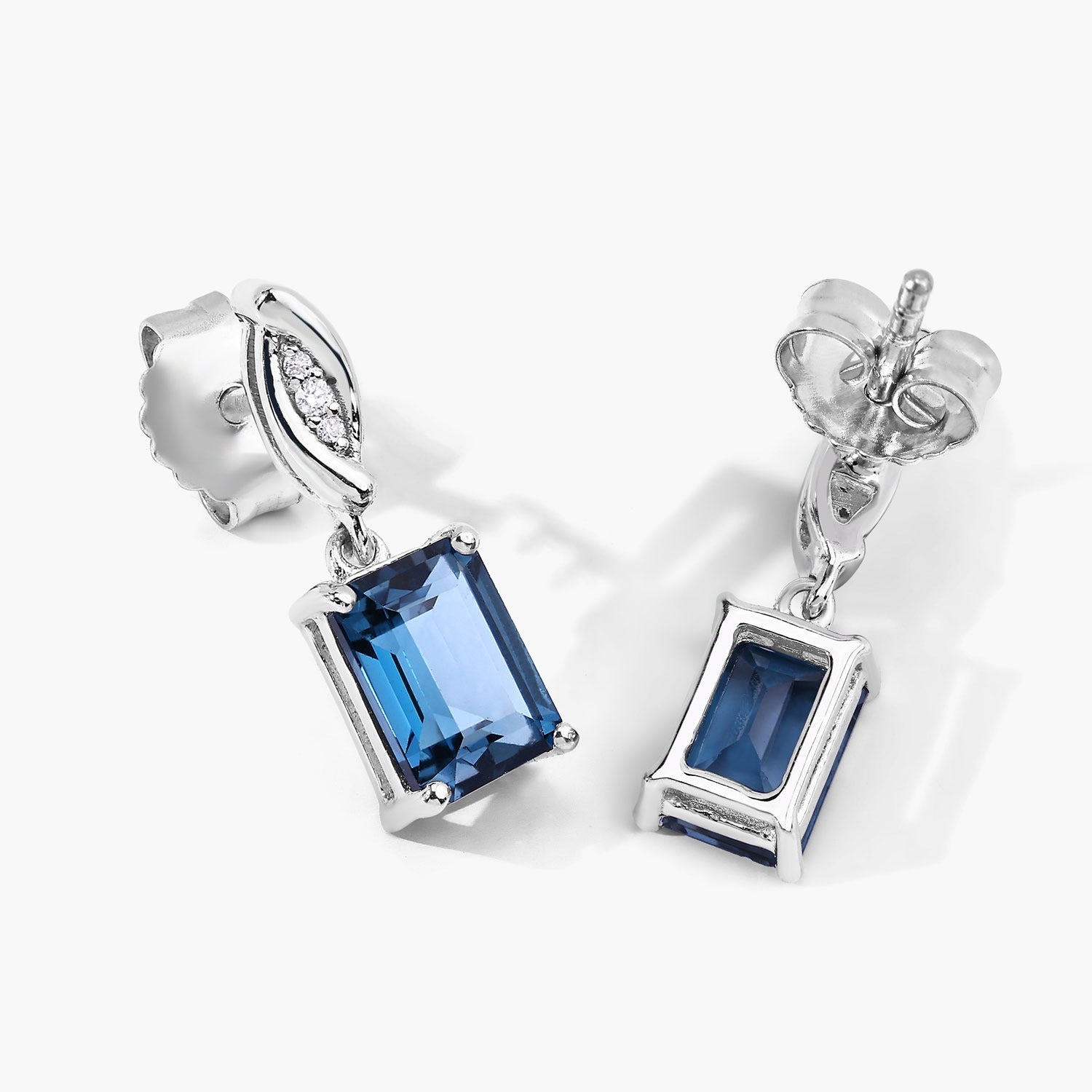 Genuine London Blue Topaz and Lab Diamond Earrings Silver