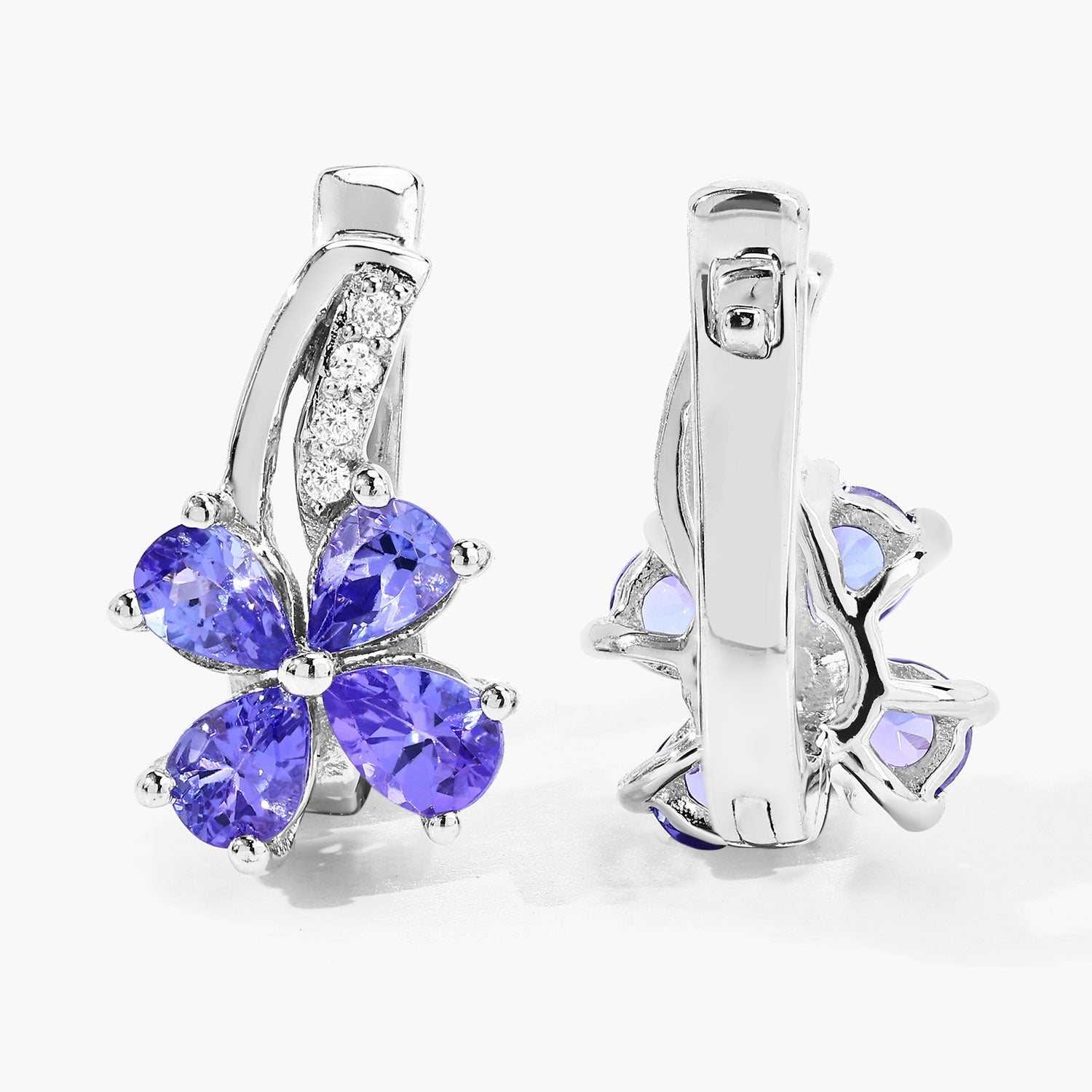 Genuine Purple Tanzanite Lab Diamond Silver floral Earrings