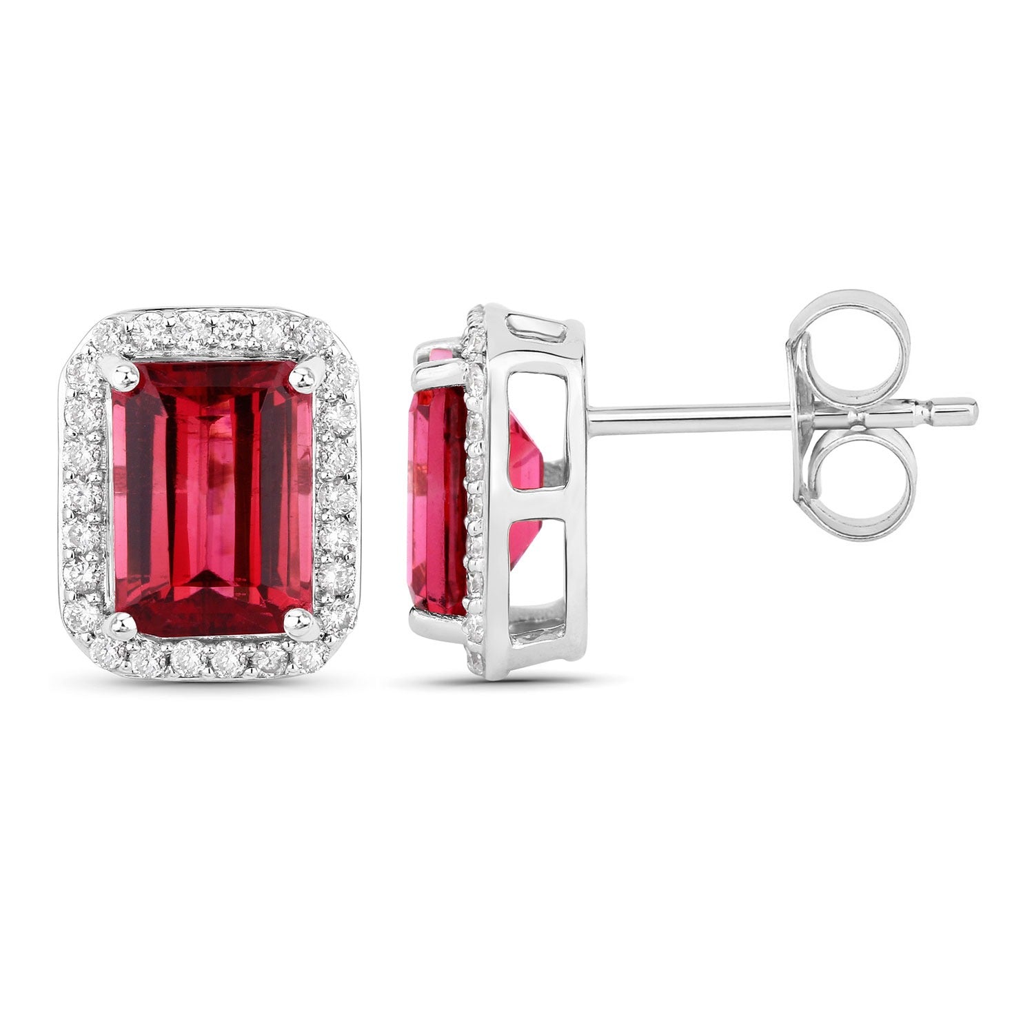 Rubellite and White Diamond 14K White Gold Earrings